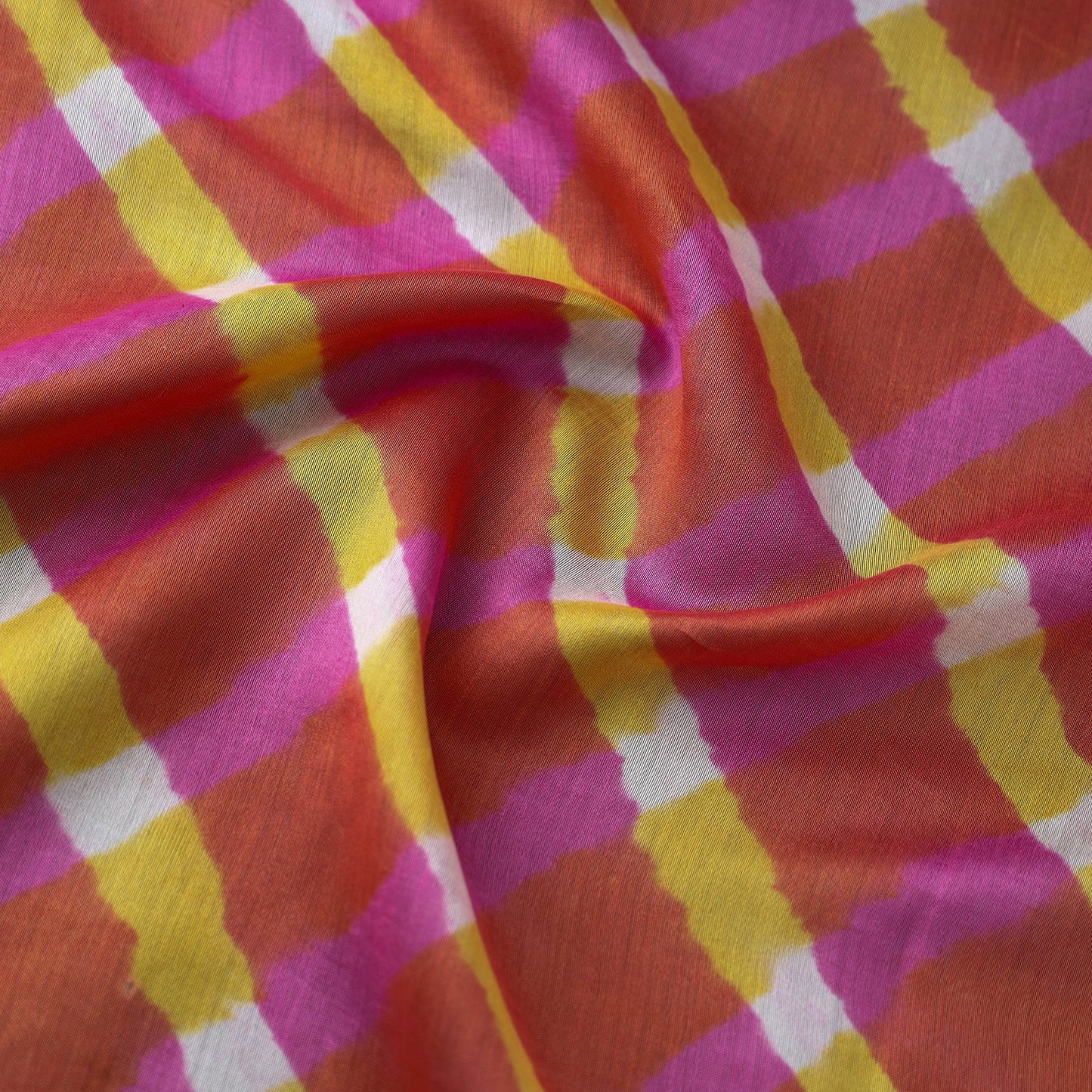 Multicolor Handloom Chanderi Silk Mothra Tie-Dye Leheriya Fabric