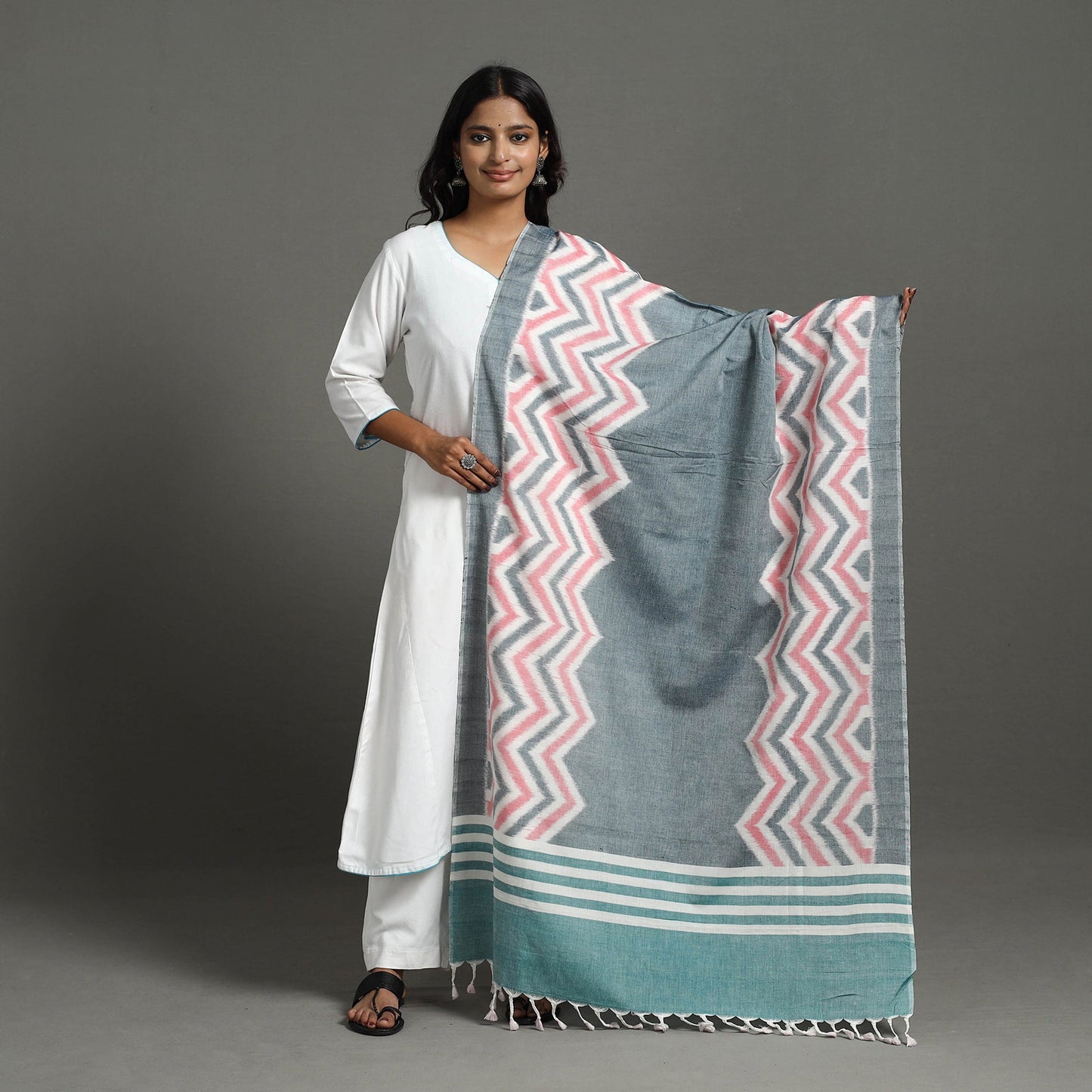 Multicolor Handloom Cotton Maniabandha Ikat Dupatta