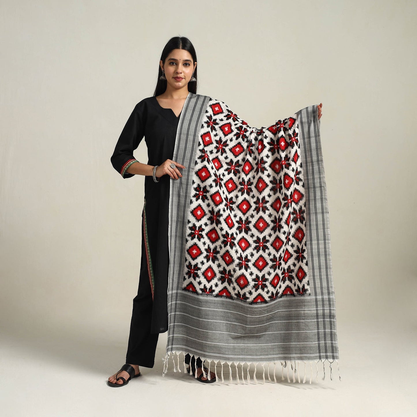 Multicolor - Handloom Cotton Pochampally Double Ikat Dupatta 01