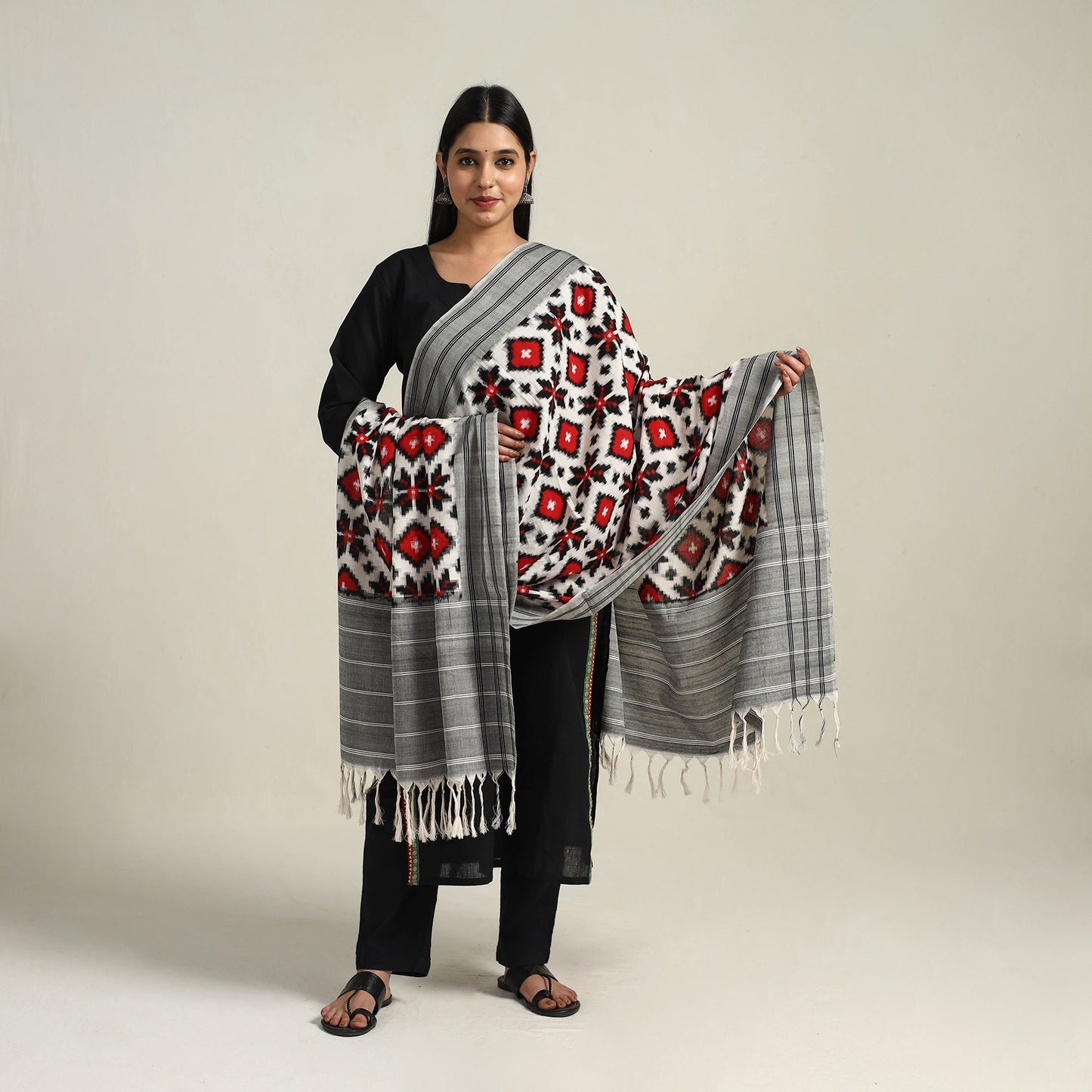 Multicolor - Handloom Cotton Pochampally Double Ikat Dupatta 01