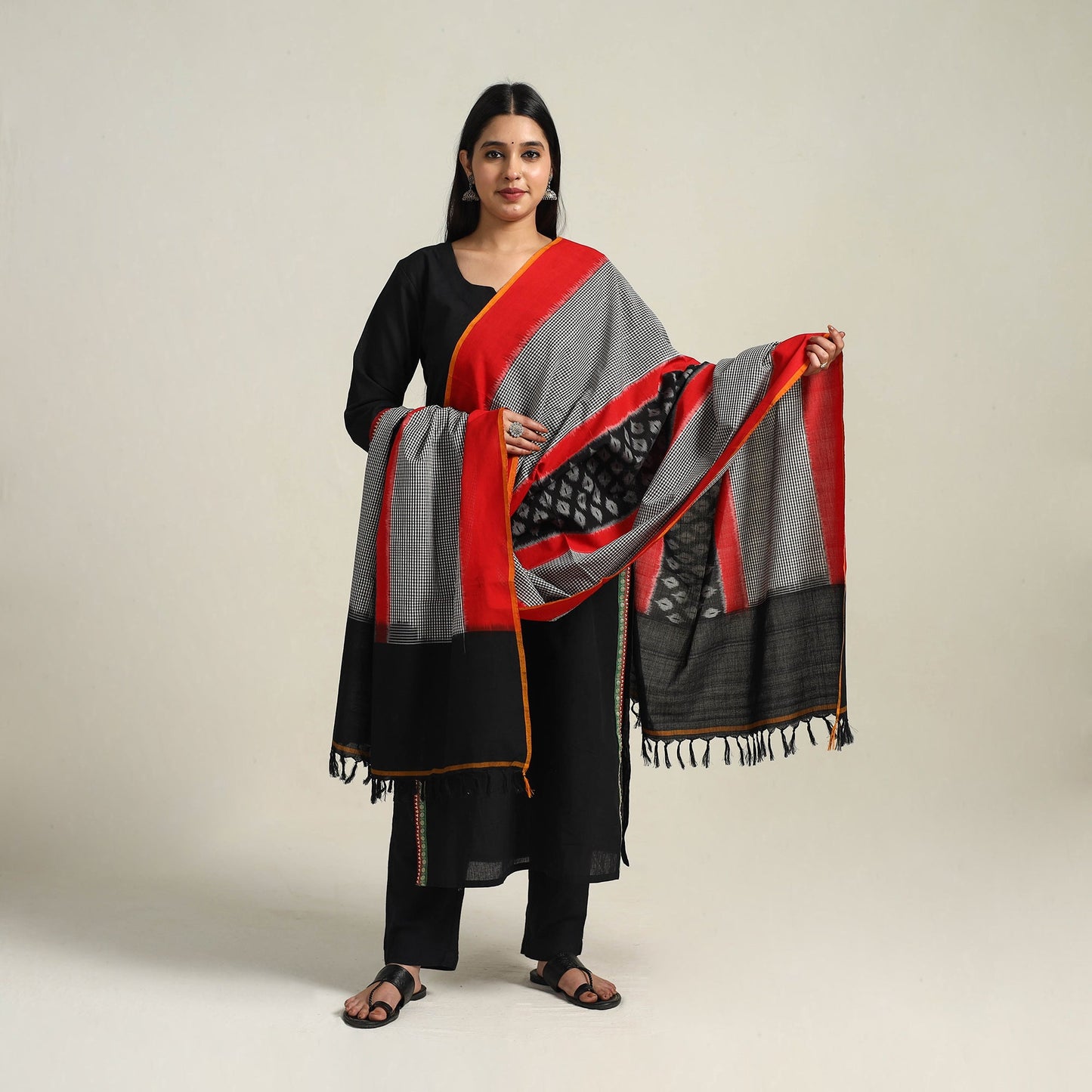 Multicolor - Handloom Cotton Pochampally Double Ikat Dupatta 14