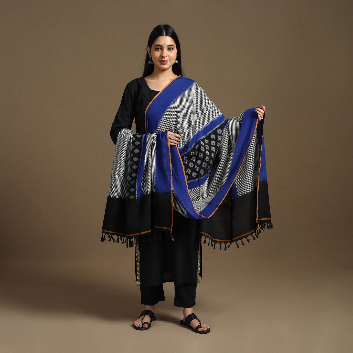 Multicolor Handloom Cotton Pochampally Ikat Dupatta