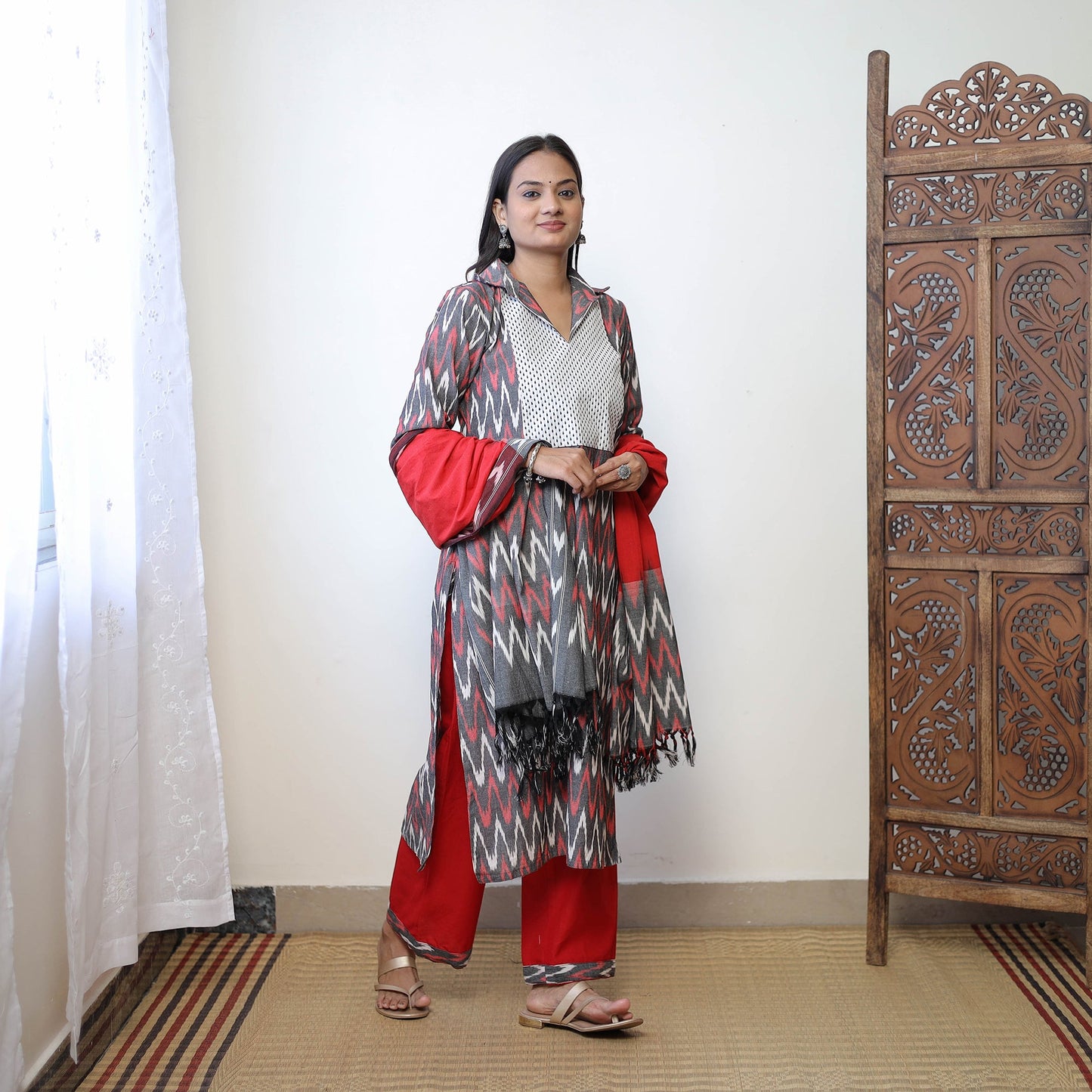 Multicolor - Handloom Cotton Pochampally Ikat Kurta Set 03
