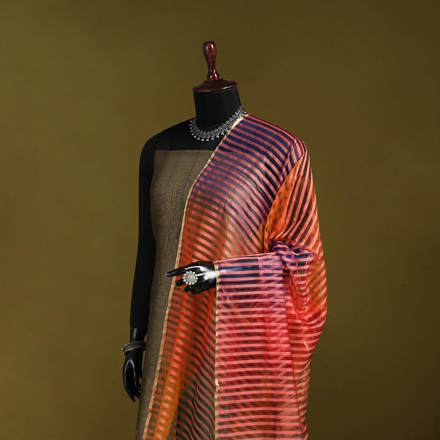 Handloom silk cotton missing weave stripes maheshwari