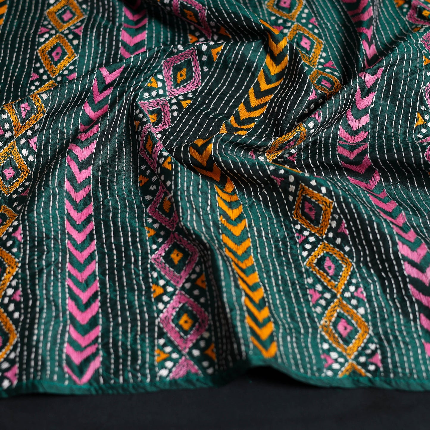 Multicolor - handloom tussar silk bengal kantha work stole