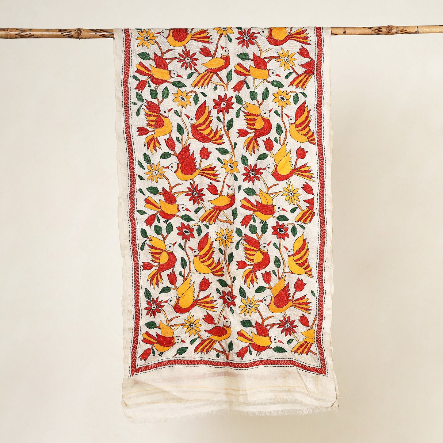 Multicolor - handloom tussar silk embroidery bengal kantha