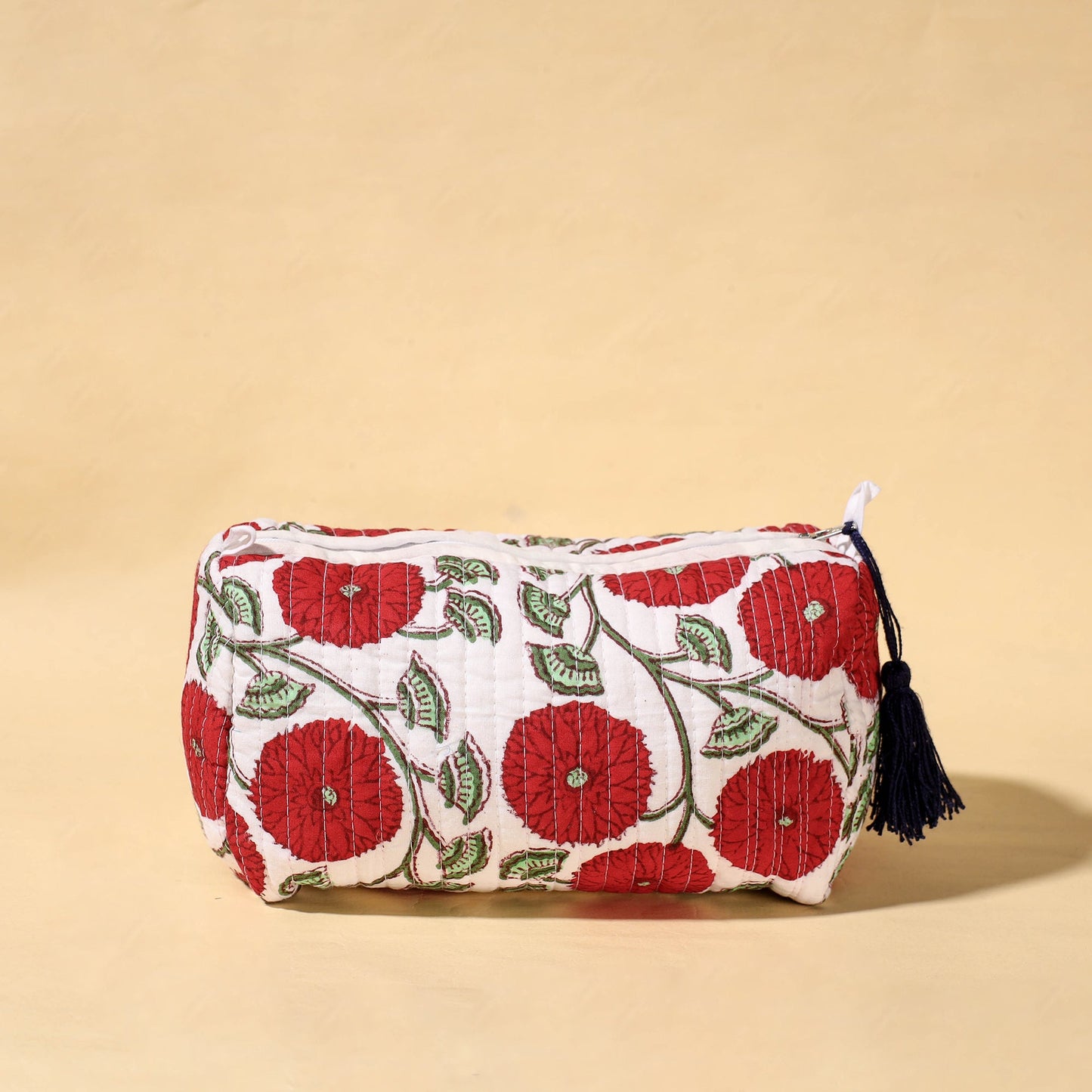 Handmade Cotton Fabric Quilted Utility Pouch With Tassel