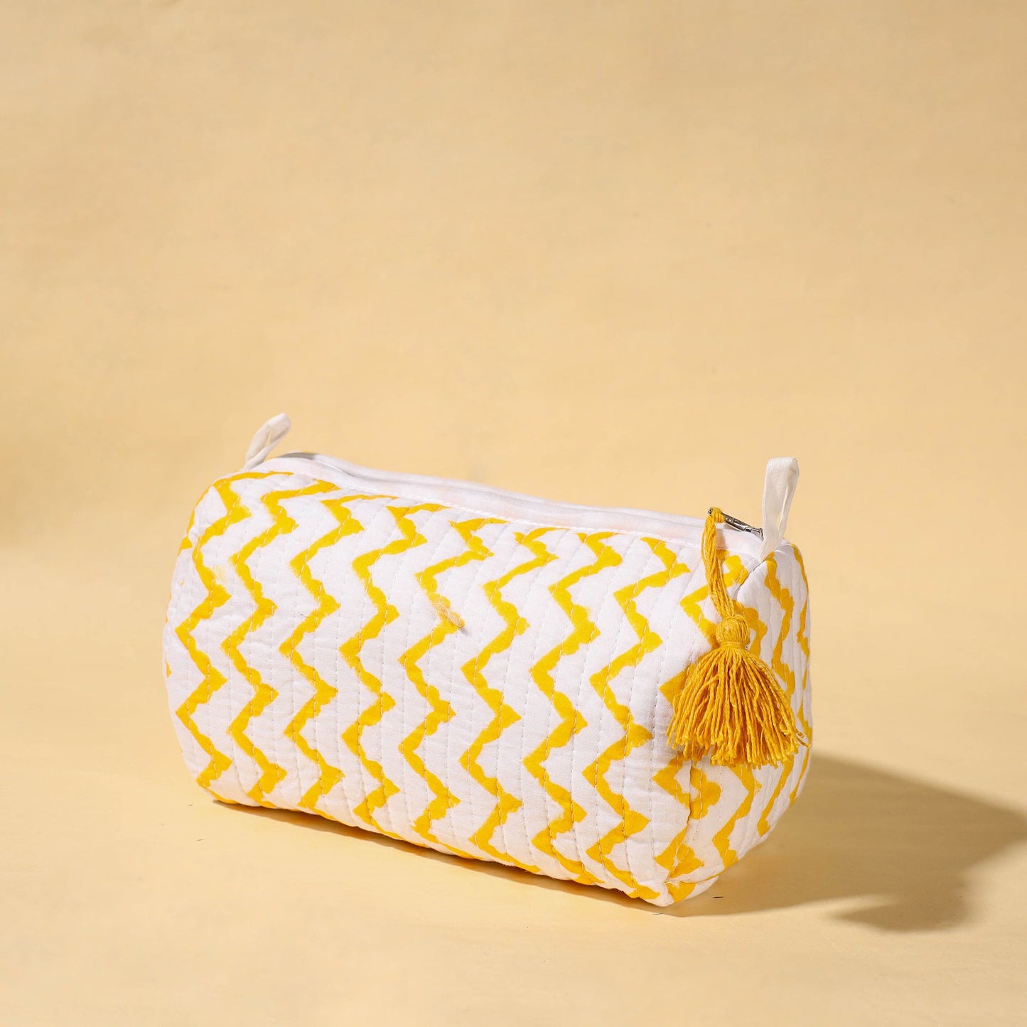 Handmade Cotton Fabric Quilted Utility Pouch With Tassel