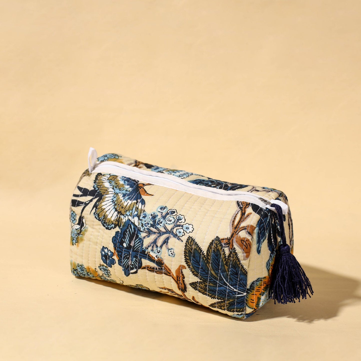 Handmade Cotton Fabric Quilted Utility Pouch With Tassel