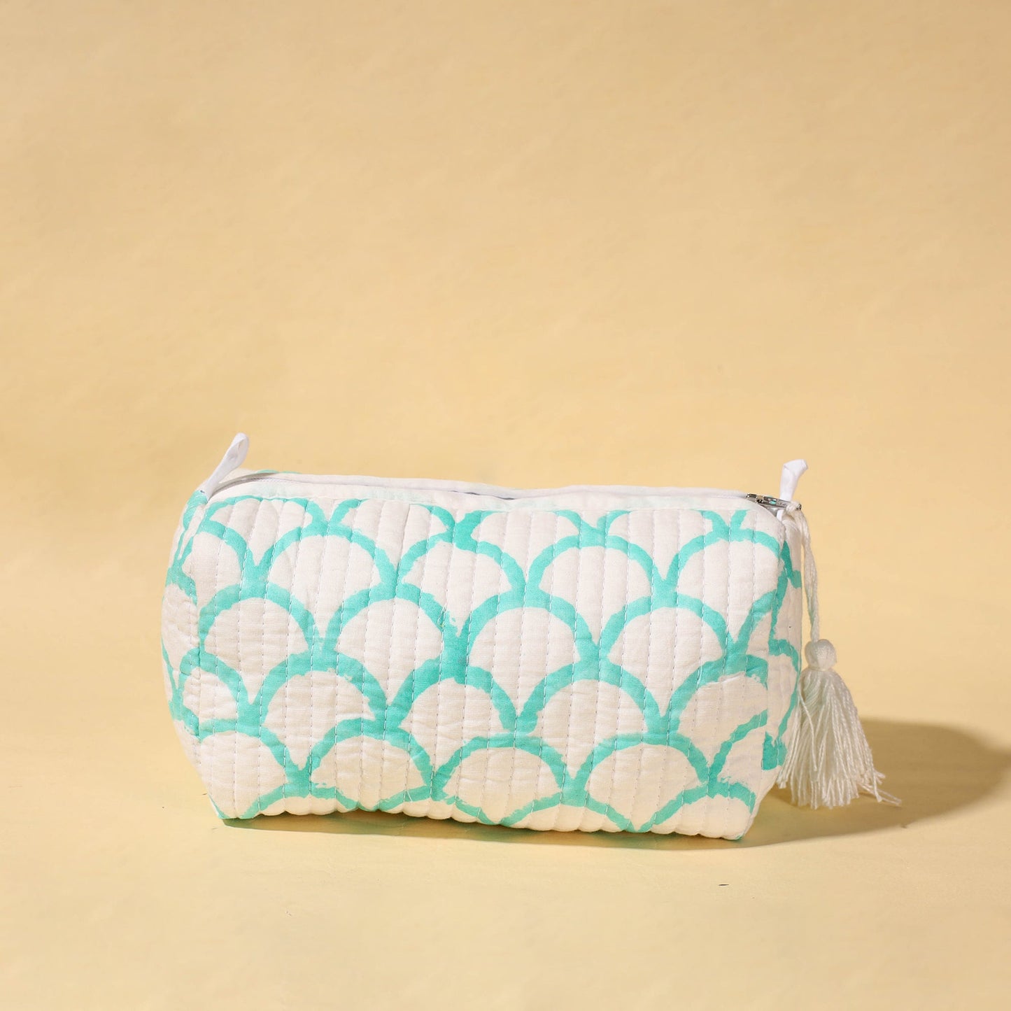 Handmade Cotton Fabric Quilted Utility Pouch With Tassel