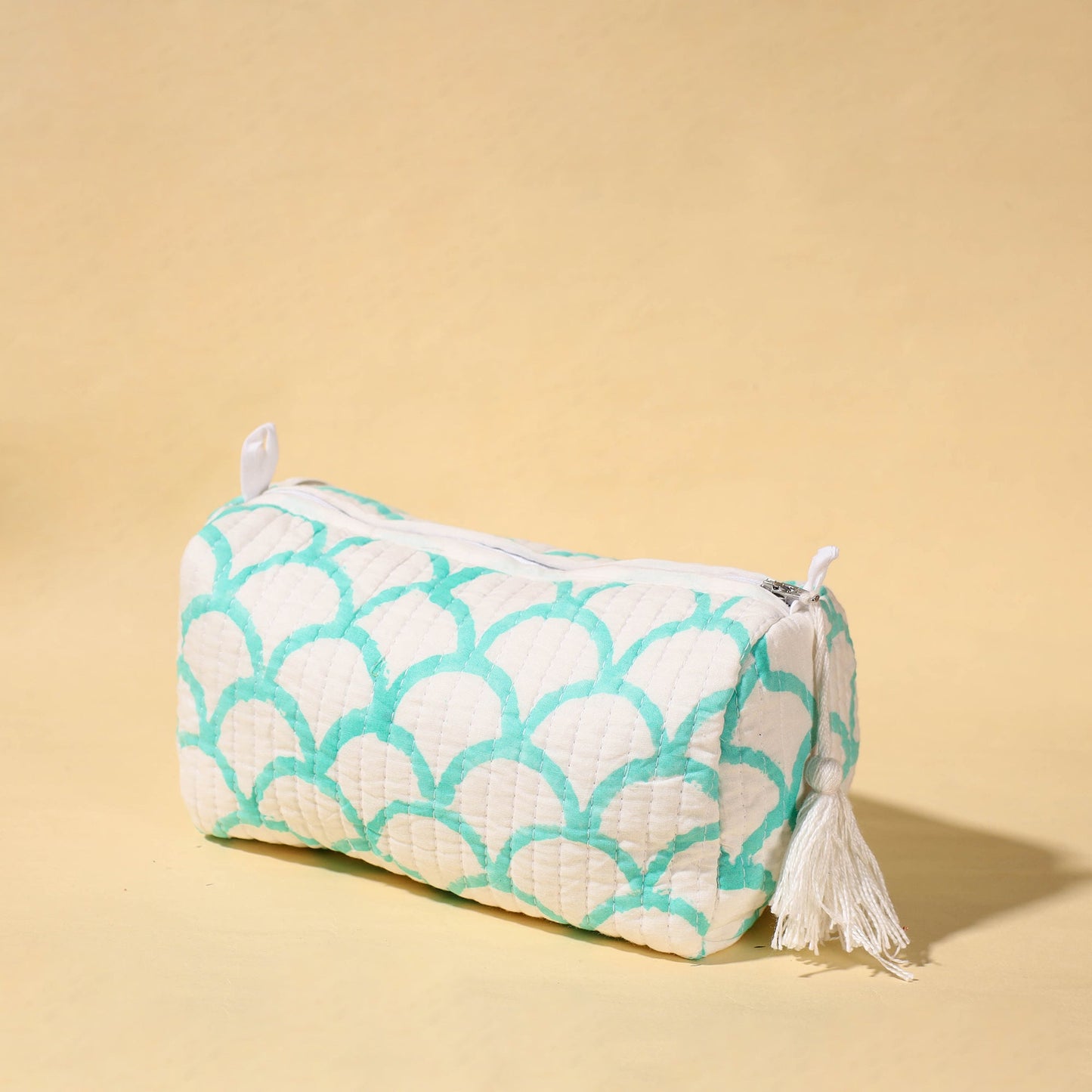 Handmade Cotton Fabric Quilted Utility Pouch With Tassel