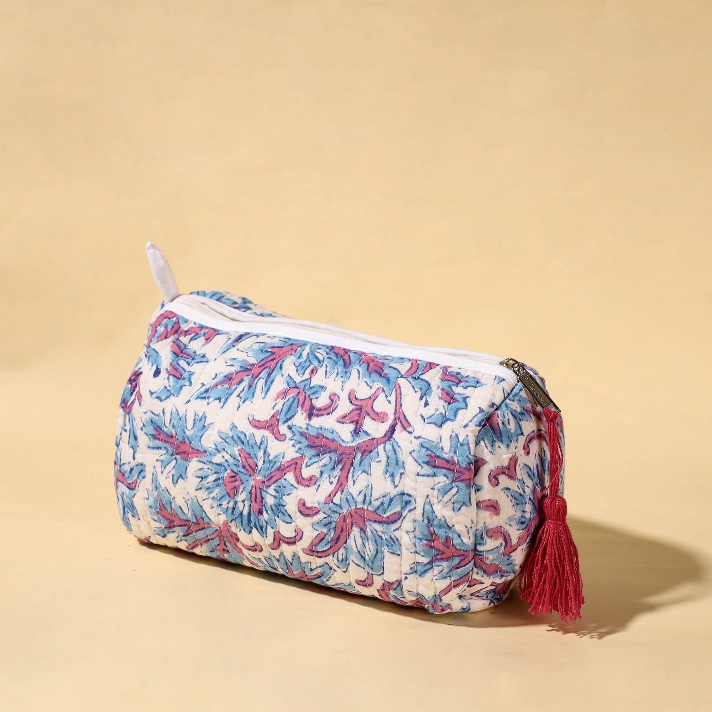 Handmade Cotton Fabric Quilted Utility Pouch With Tassel