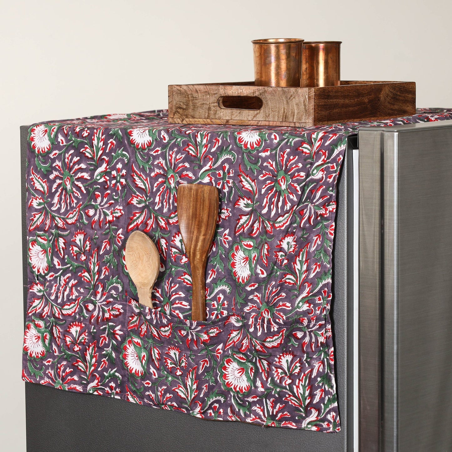 Multicolor Handmade Cotton Fridge Top Cover with Pockets