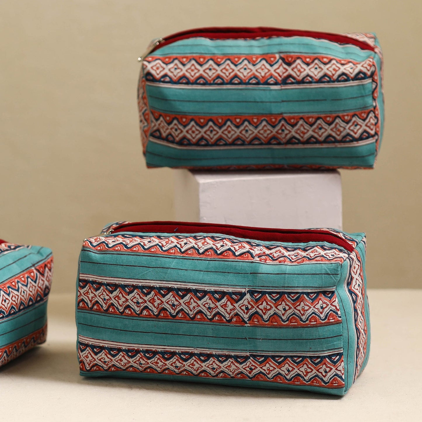Multicolor Handmade Cotton Toiletry Bags (Set of 3)