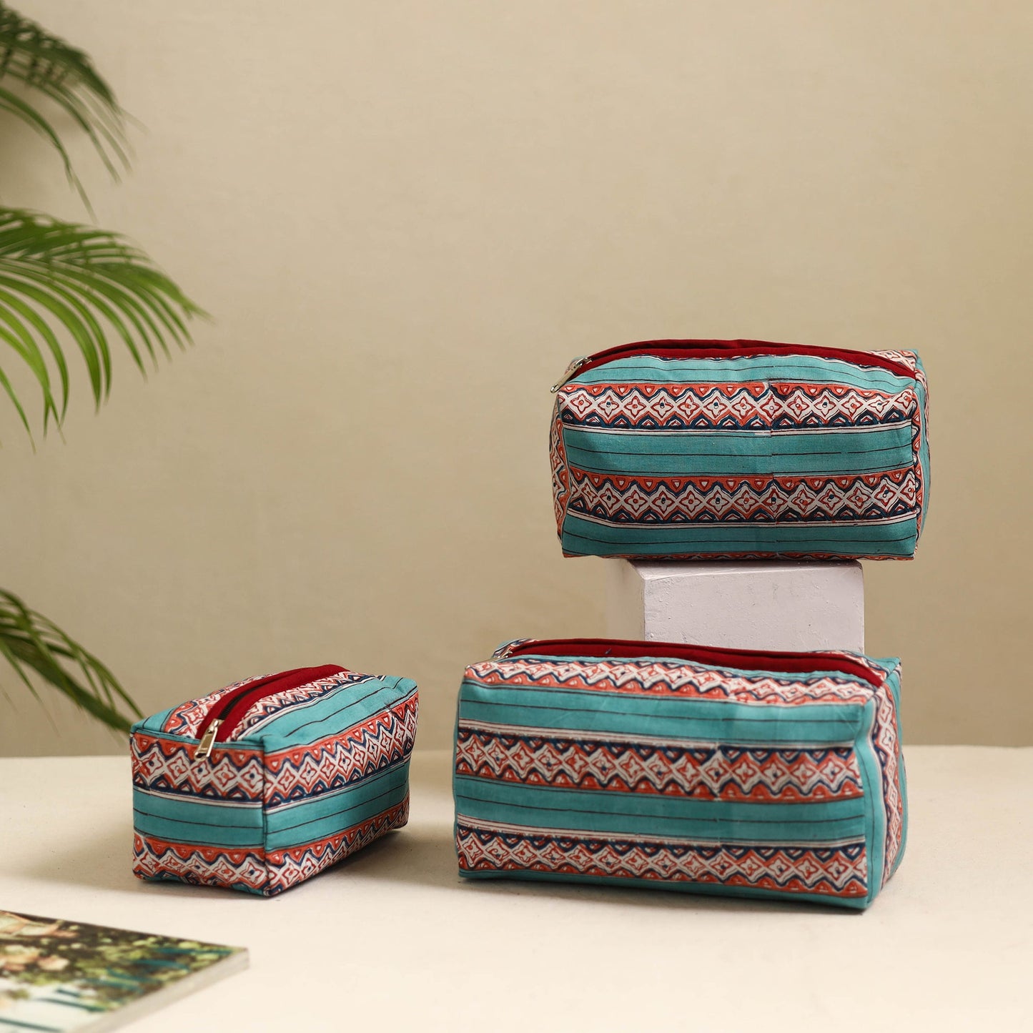 Multicolor Handmade Cotton Toiletry Bags (Set of 3)