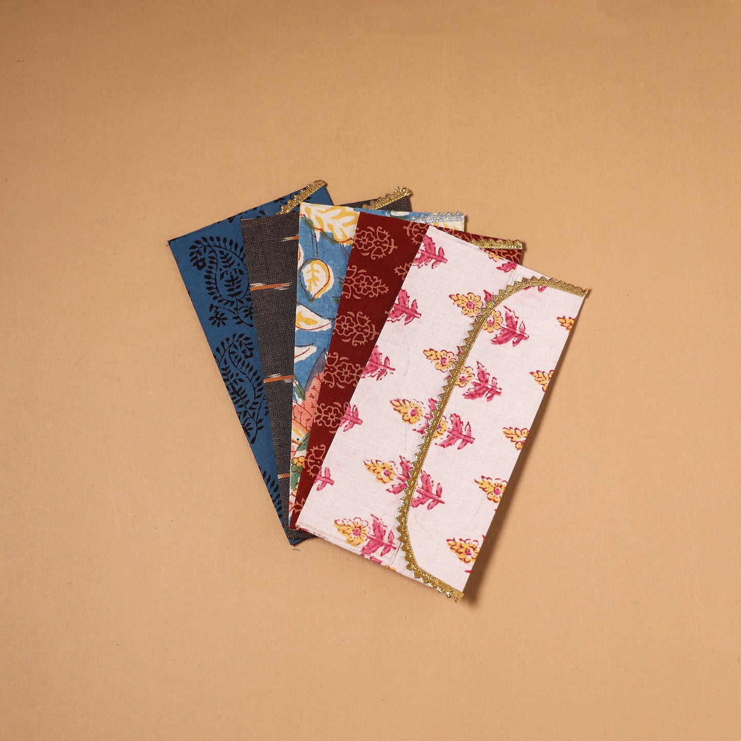 Multicolor - handmade fabric envelopes (assorted set of 5)