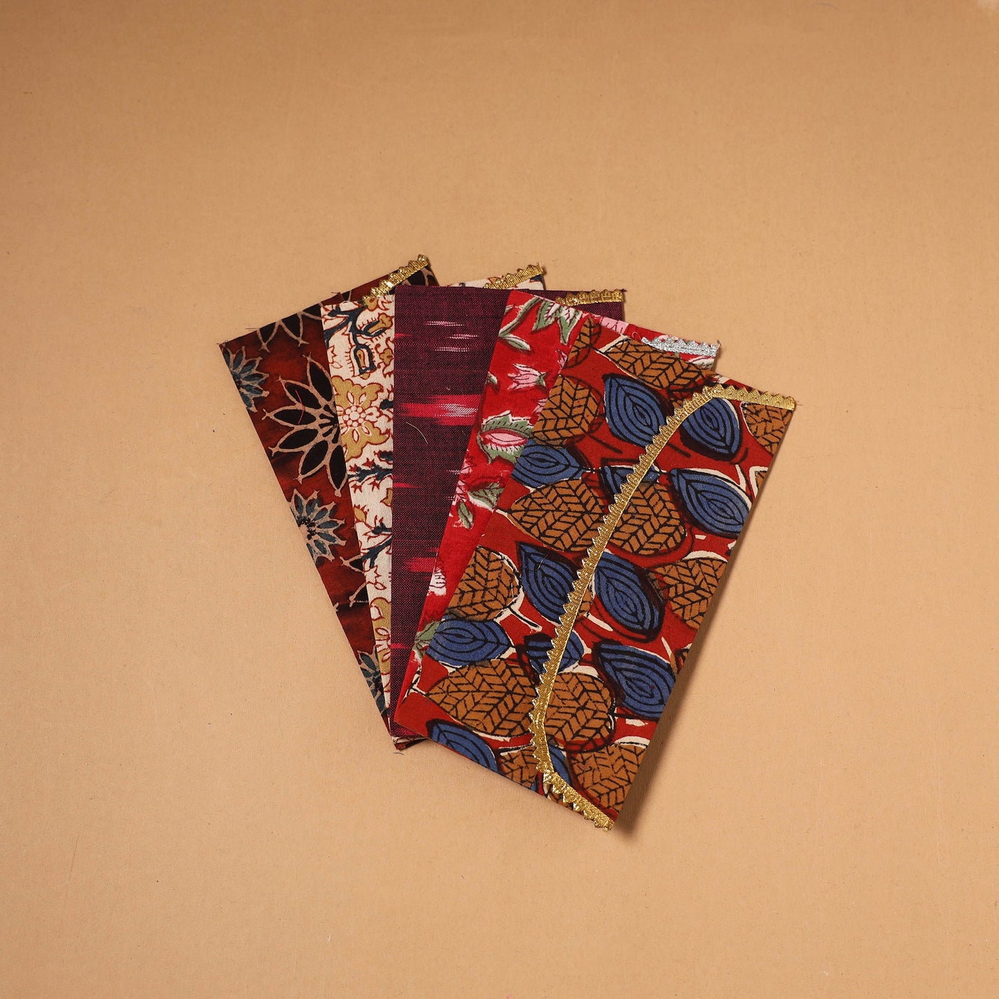 Multicolor - handmade fabric envelopes (assorted set of 5)