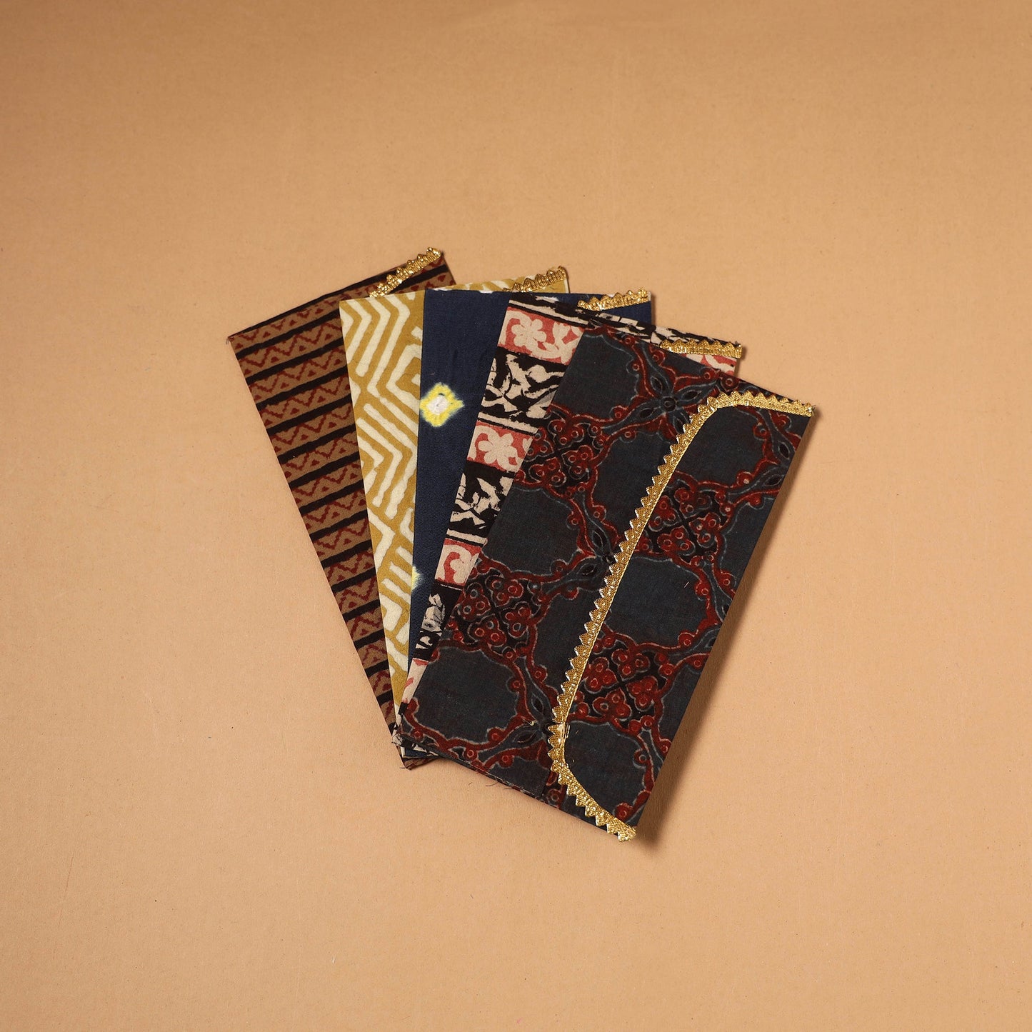 Multicolor - handmade fabric envelopes (assorted set of 5)