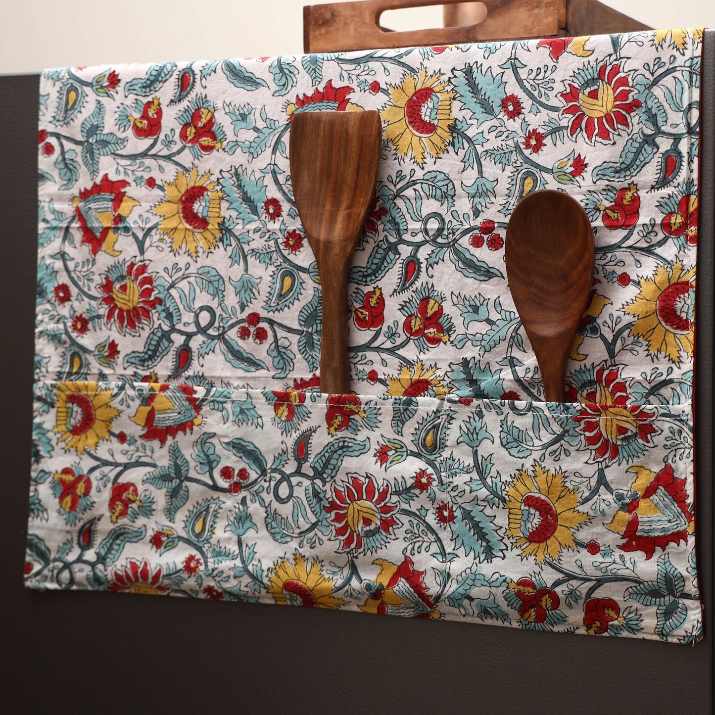 Handmade fridge top cover with multiple pockets 01
