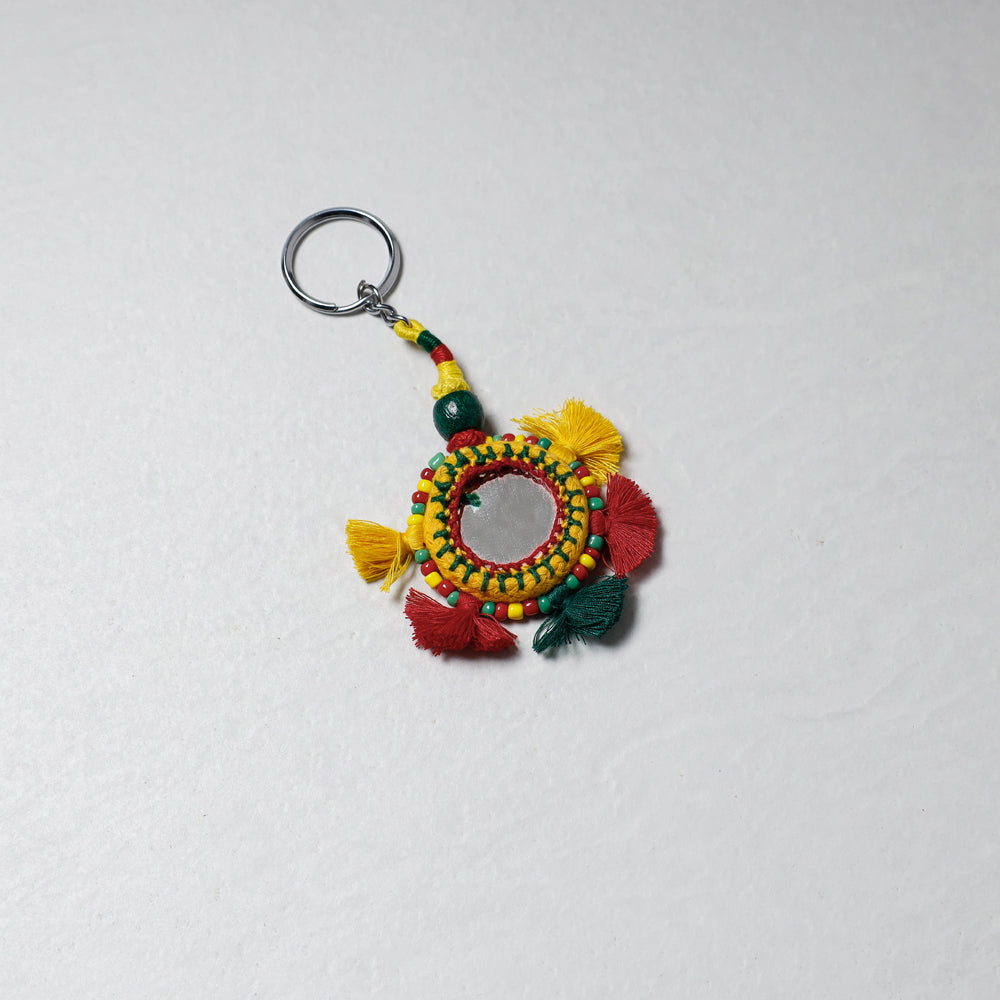 Multicolor Handmade Mirror & Threadwork Keychain by Kailash Patwa