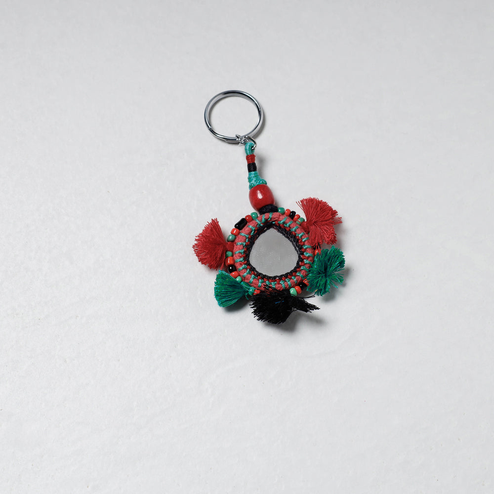 Multicolor Handmade Mirror & Threadwork Keychain by Kailash Patwa