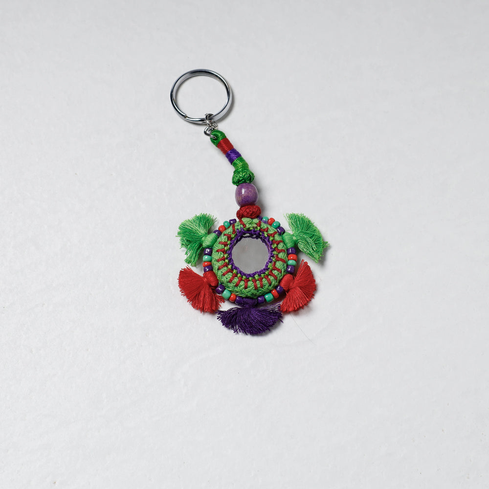 Multicolor Handmade Mirror & Threadwork Keychain by Kailash Patwa