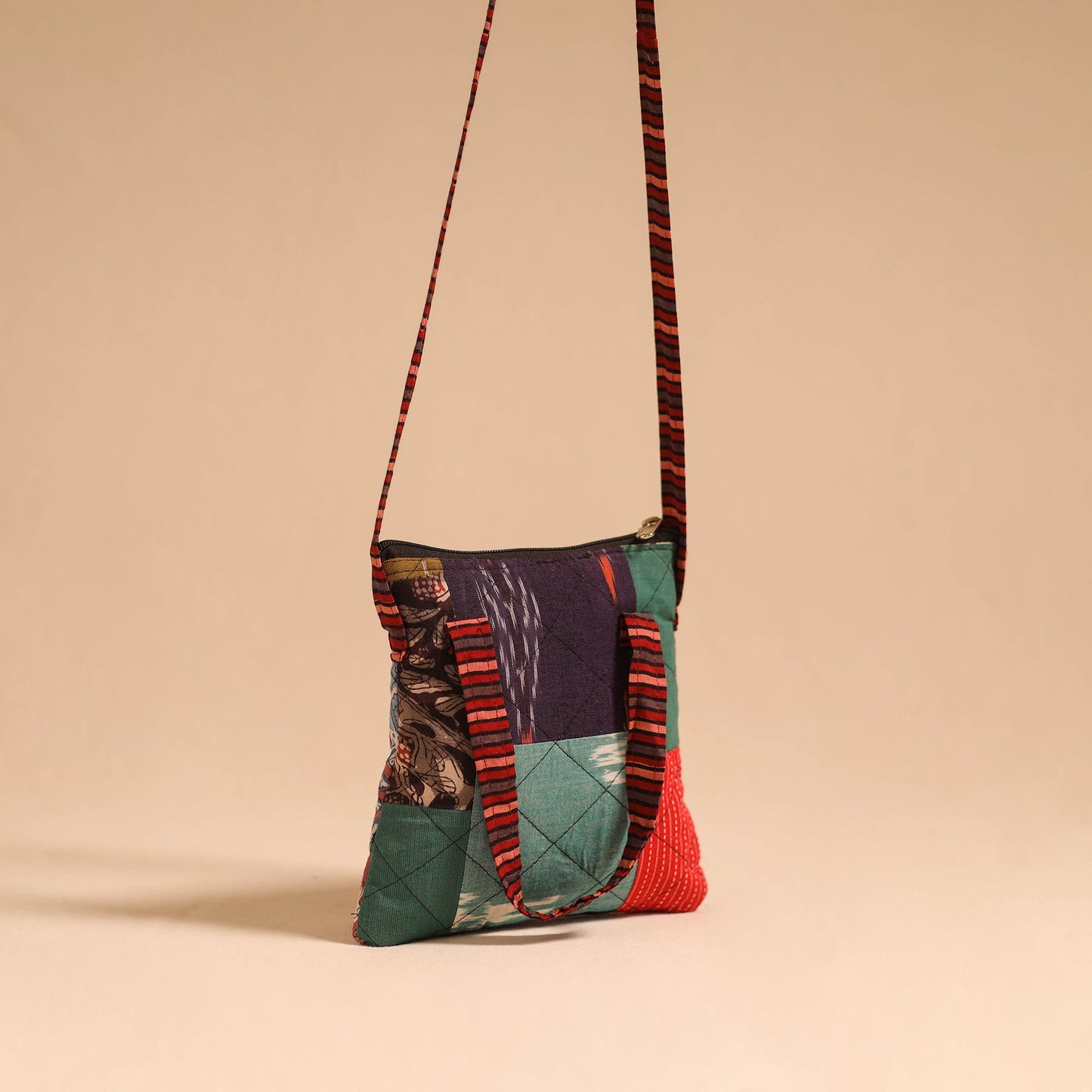 Multicolor - handmade quilted cotton patchwork sling bag 08