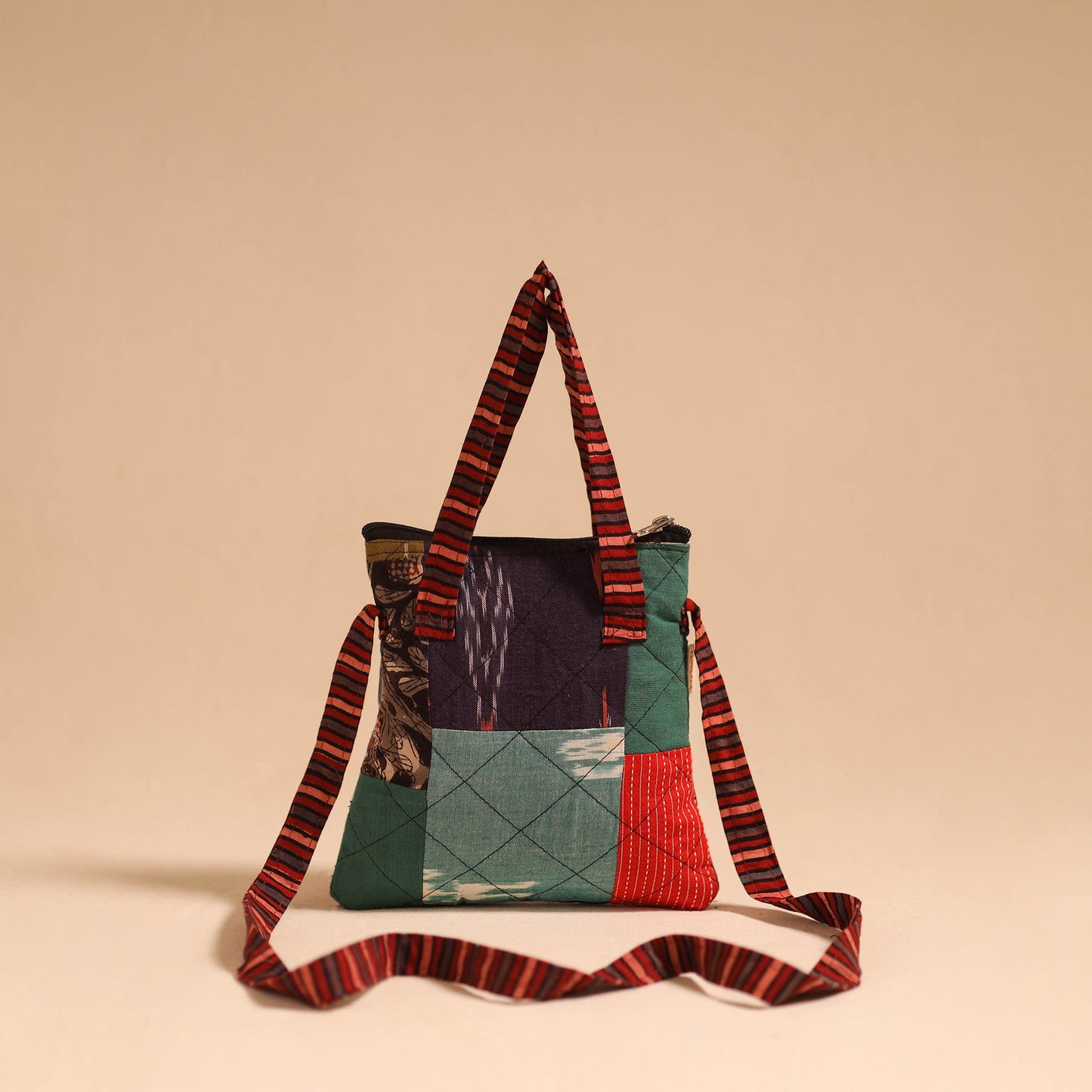 Multicolor - handmade quilted cotton patchwork sling bag 08