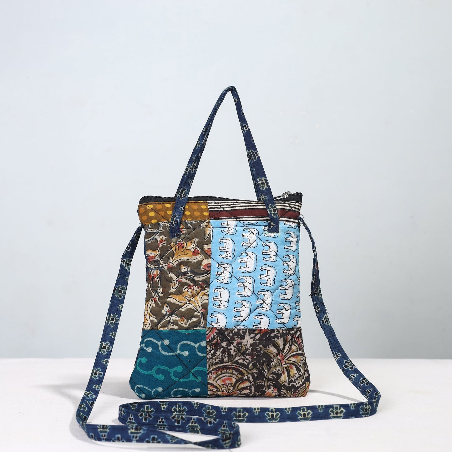 Multicolor Handmade Quilted Cotton Patchwork Sling Bag 10