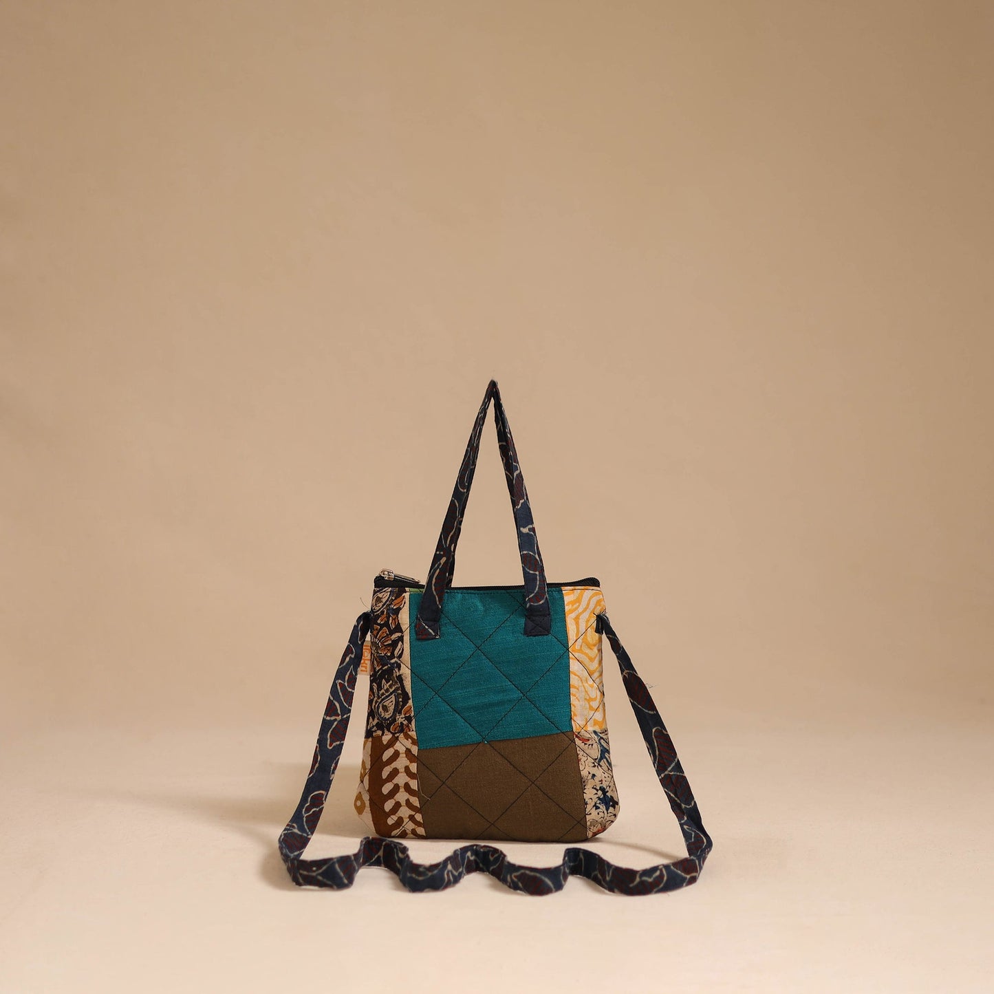 Multicolor - handmade quilted cotton patchwork sling bag 15