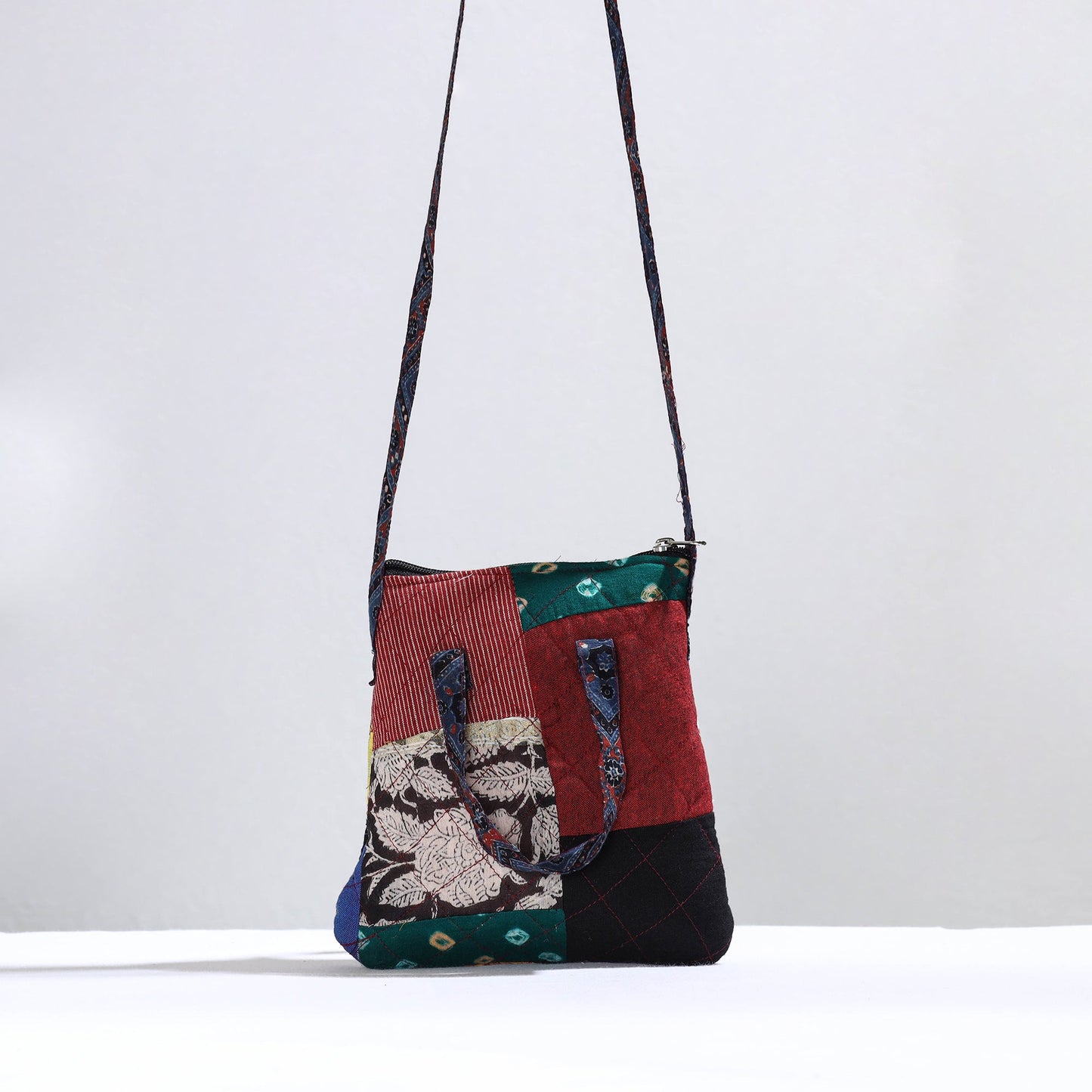 Multicolor Handmade Quilted Cotton Patchwork Sling Bag 17