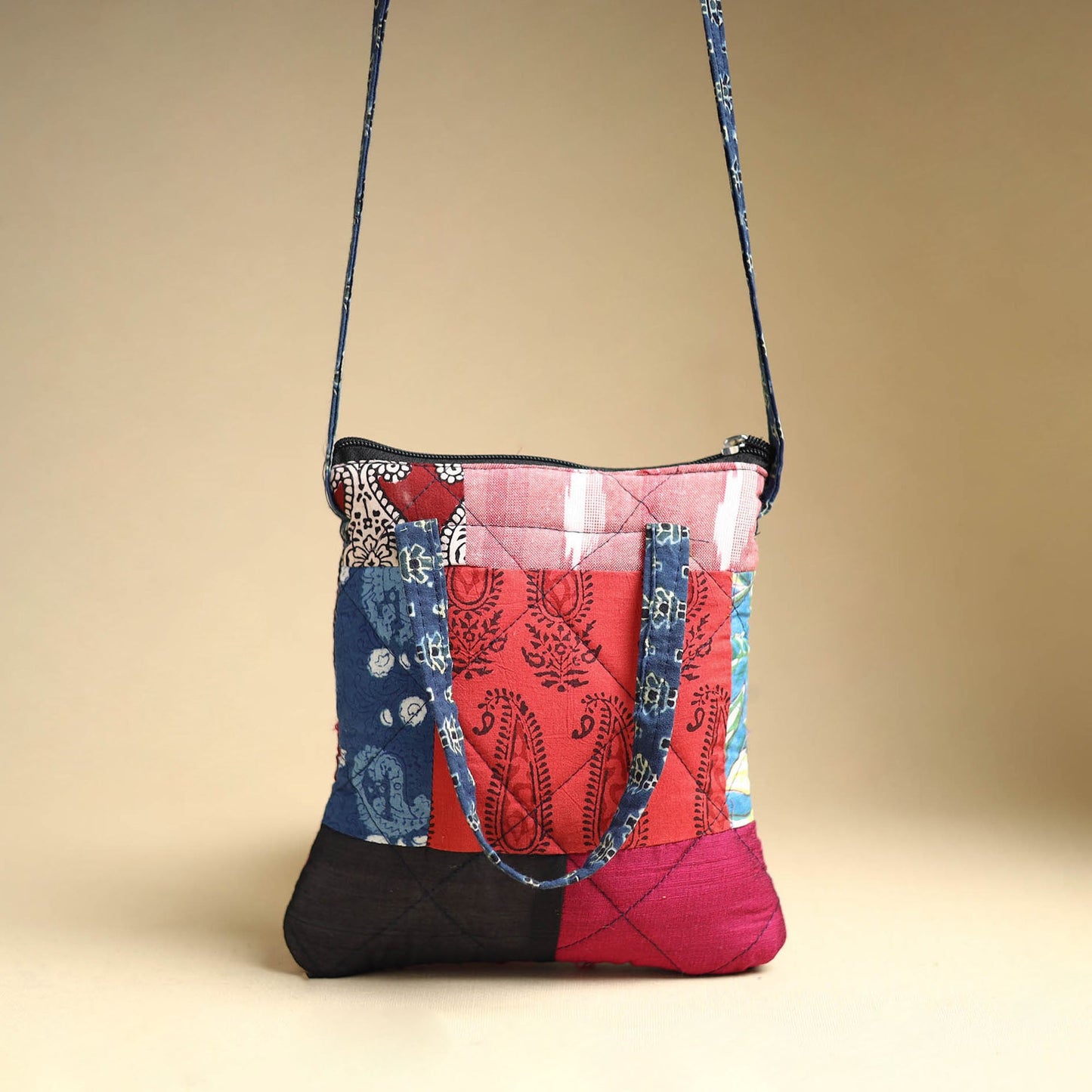 Multicolor Handmade Quilted Cotton Patchwork Sling Bag 45