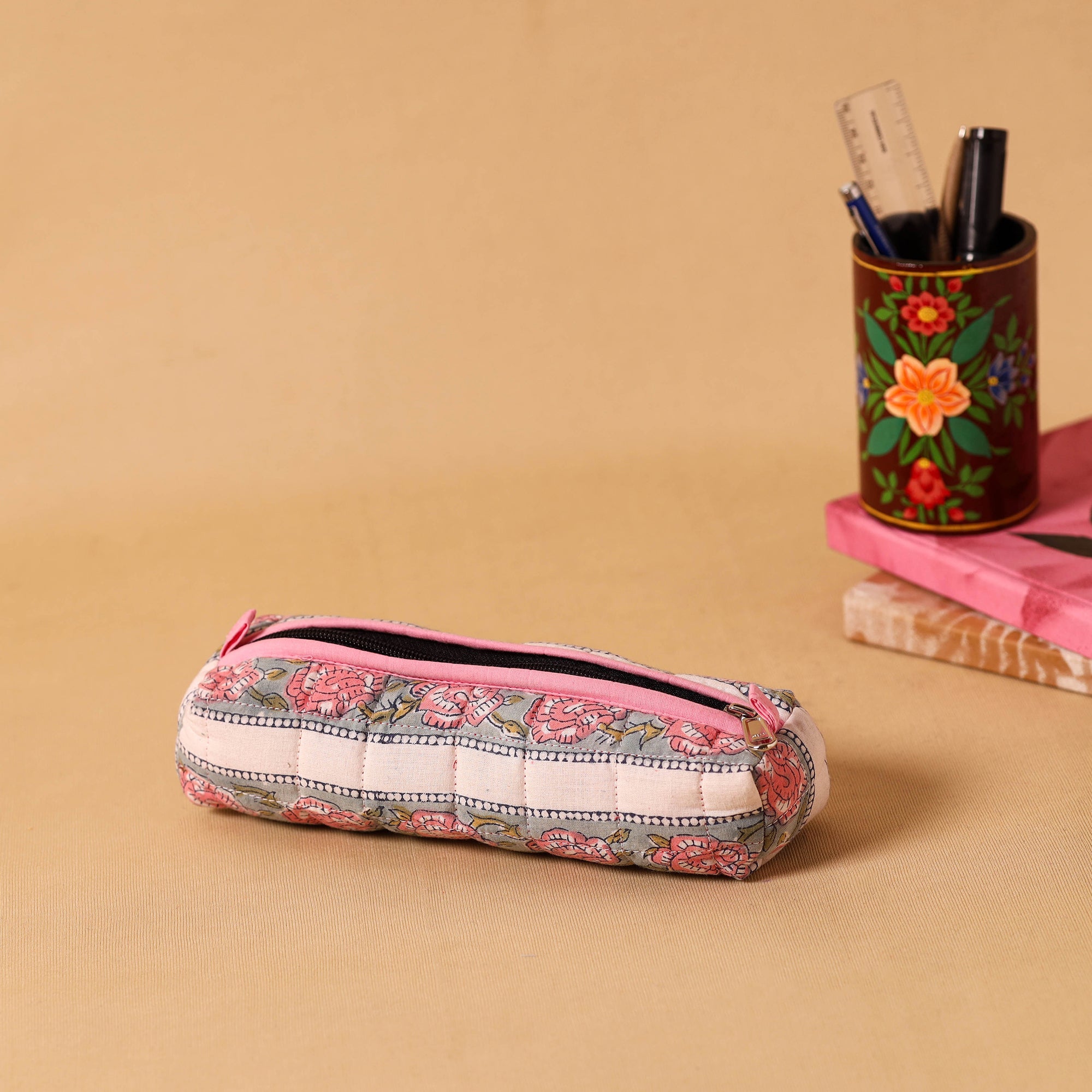 Blue - Handmade Quilted Cotton Utility Pouch 04
