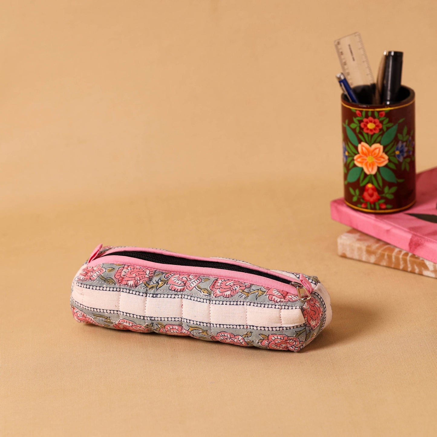 Multicolor Handmade Quilted Cotton Pencil Pouch