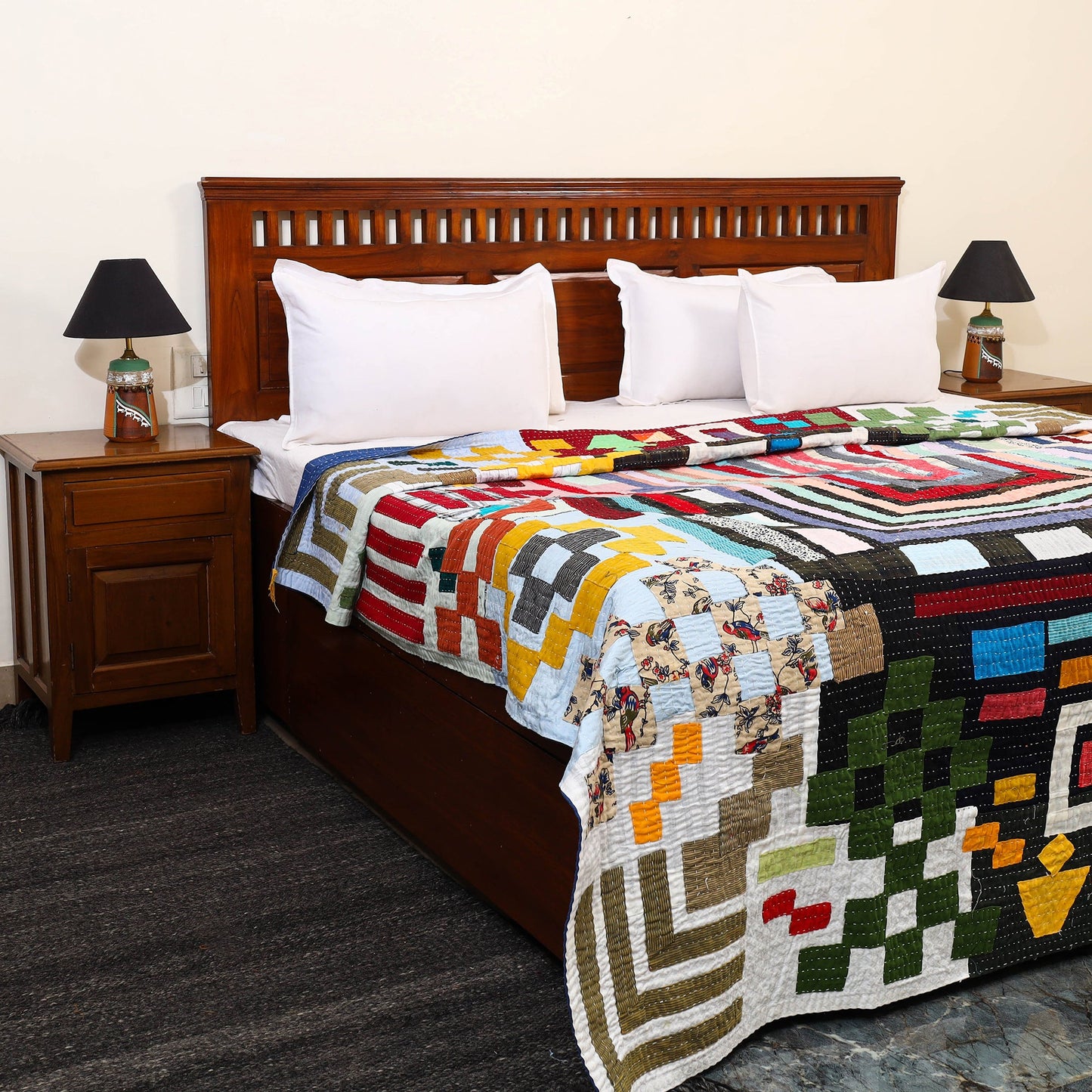 Multicolor Handmade Tagai Work Patchwork Quilt