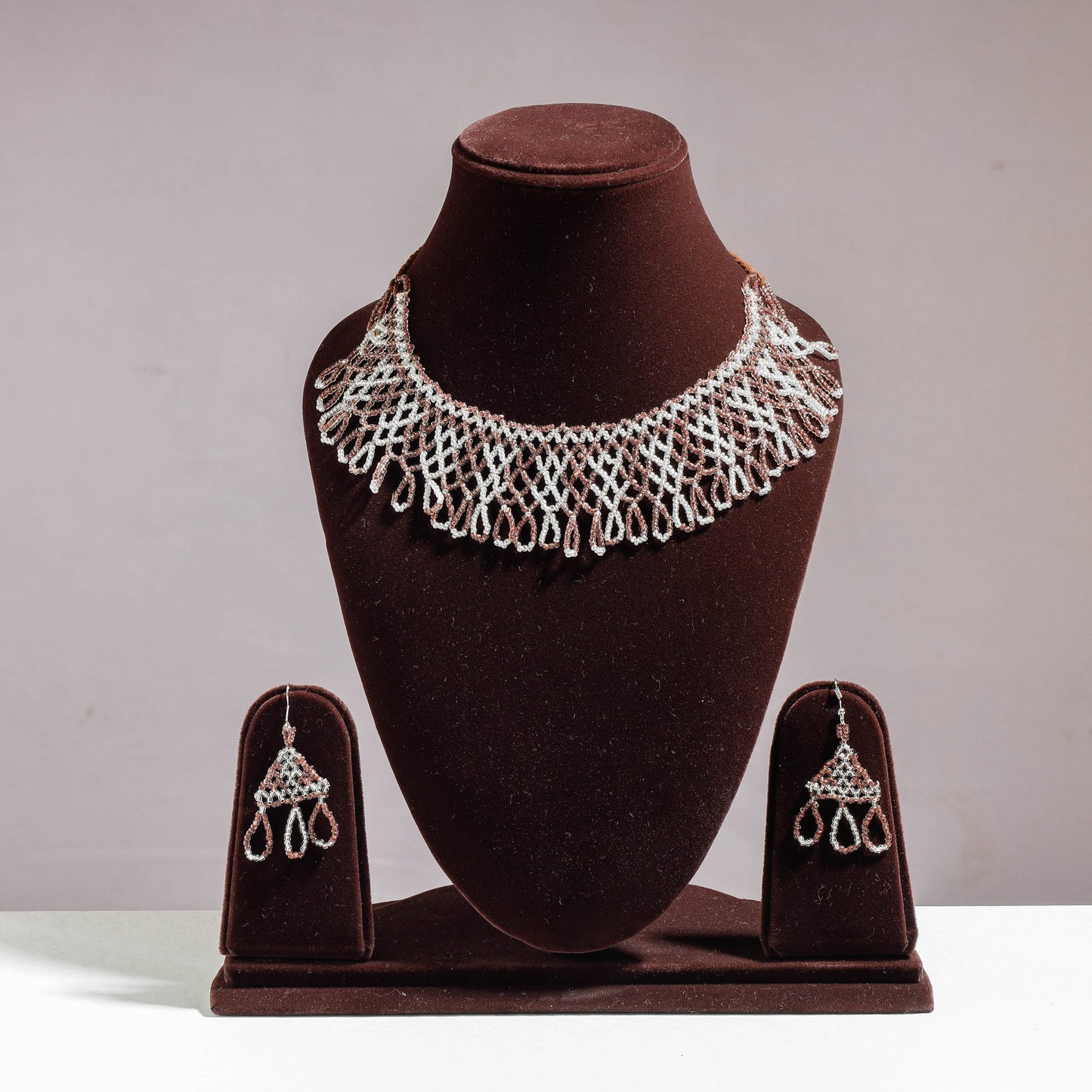 Multicolor - handmade thread & beadwork jali necklace set