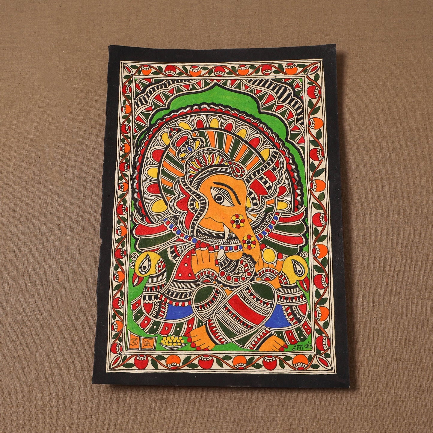 Handpainted madhubani painting by hira devi (11 x 7 in) 194