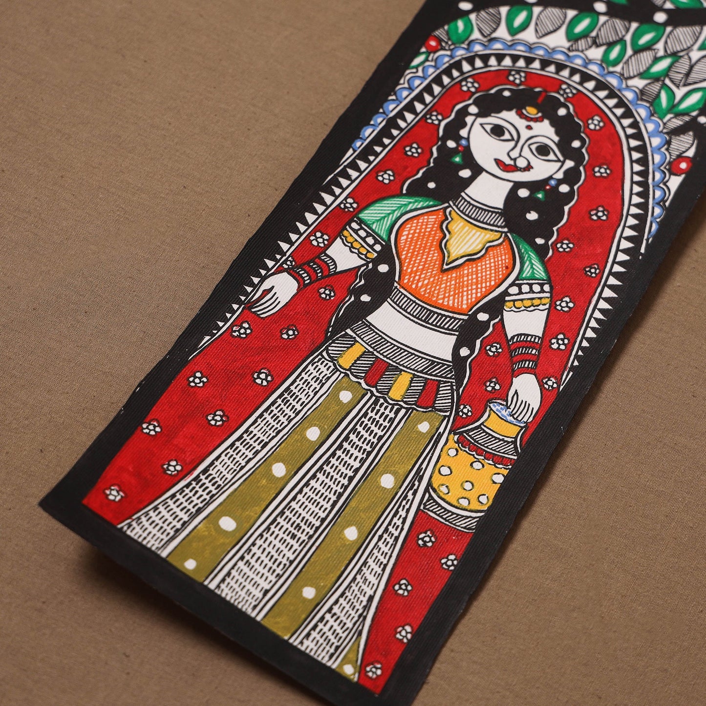 Handpainted madhubani painting by hira devi (15 x 5 in) 115