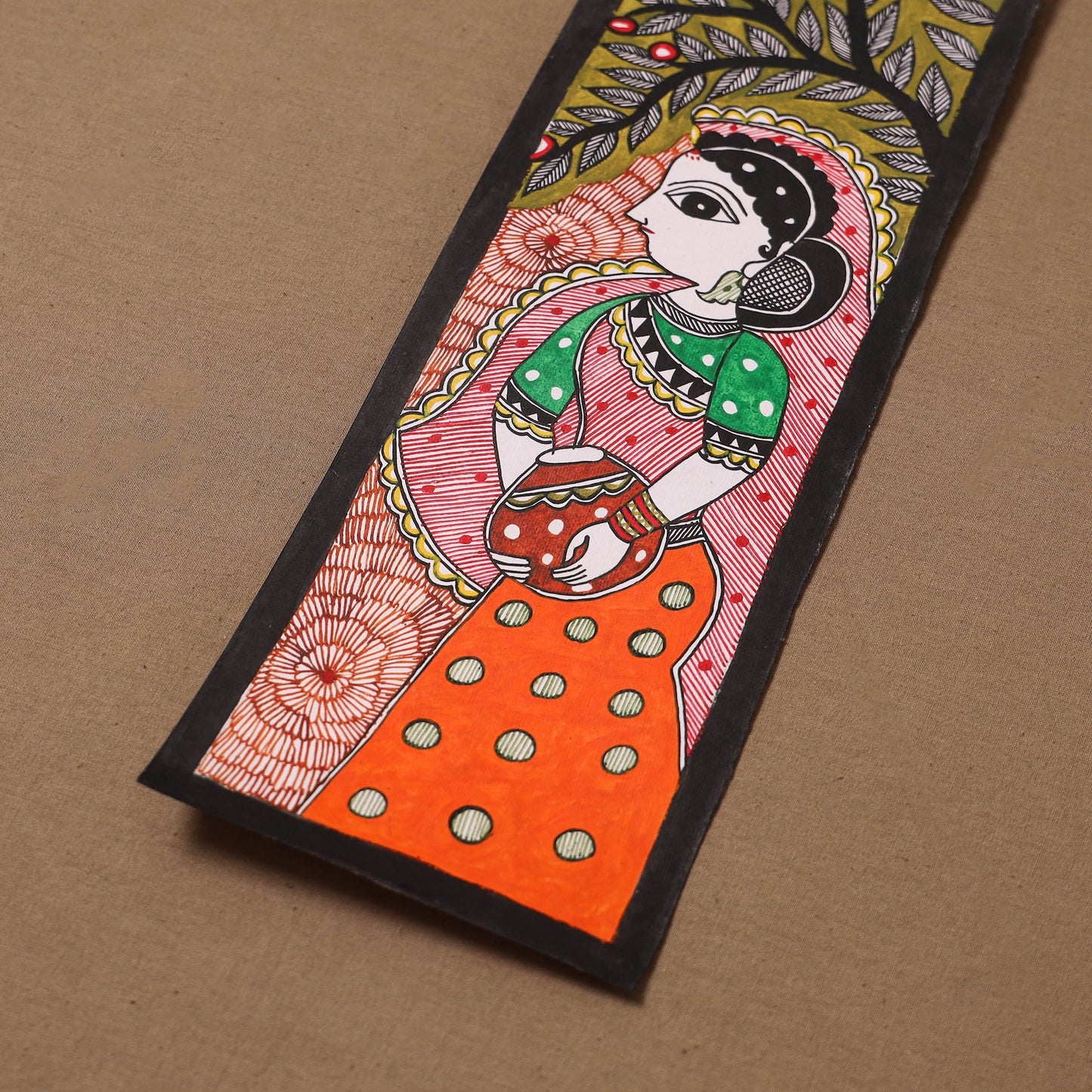 Handpainted madhubani painting by hira devi (15 x 5 in) 124