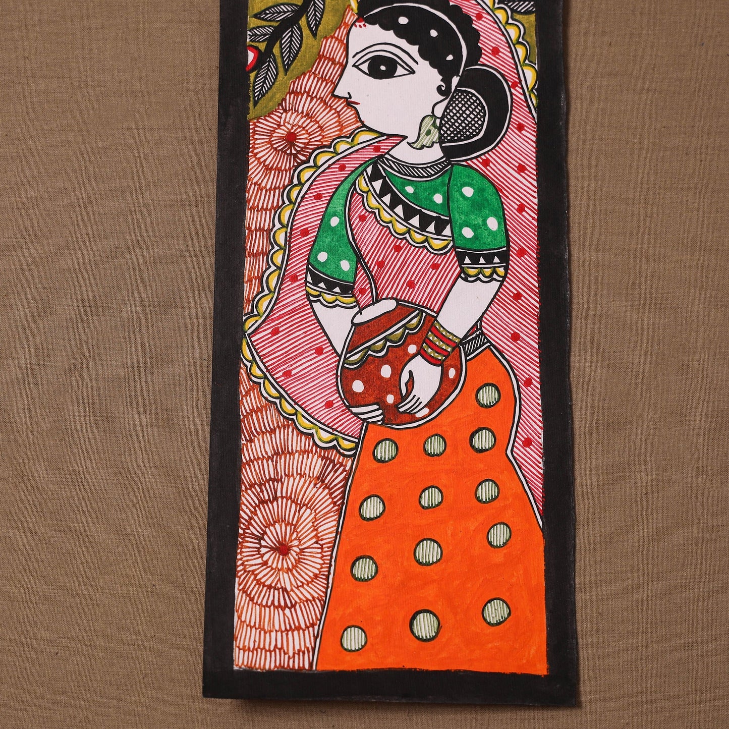 Handpainted madhubani painting by hira devi (15 x 5 in) 124