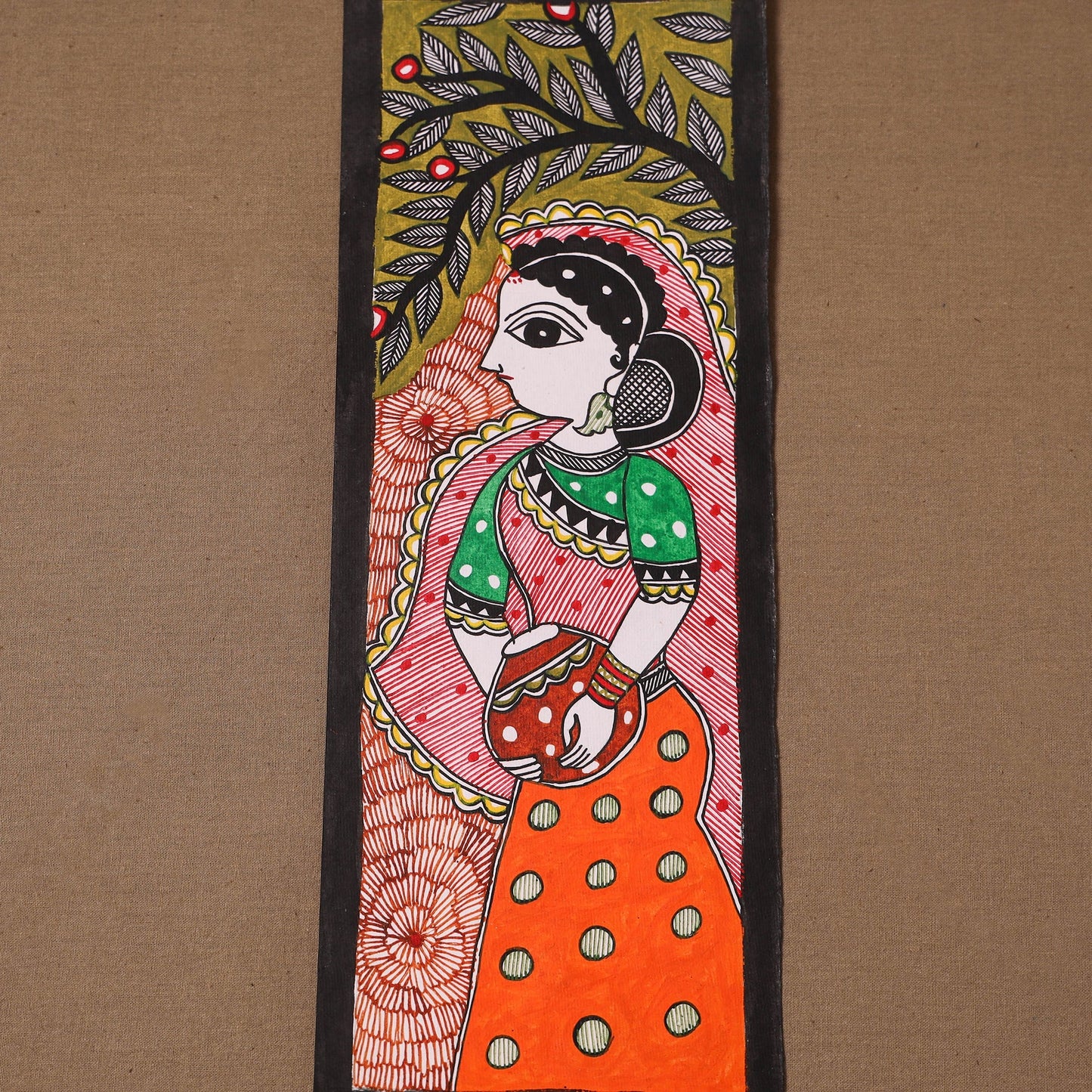 Handpainted madhubani painting by hira devi (15 x 5 in) 124