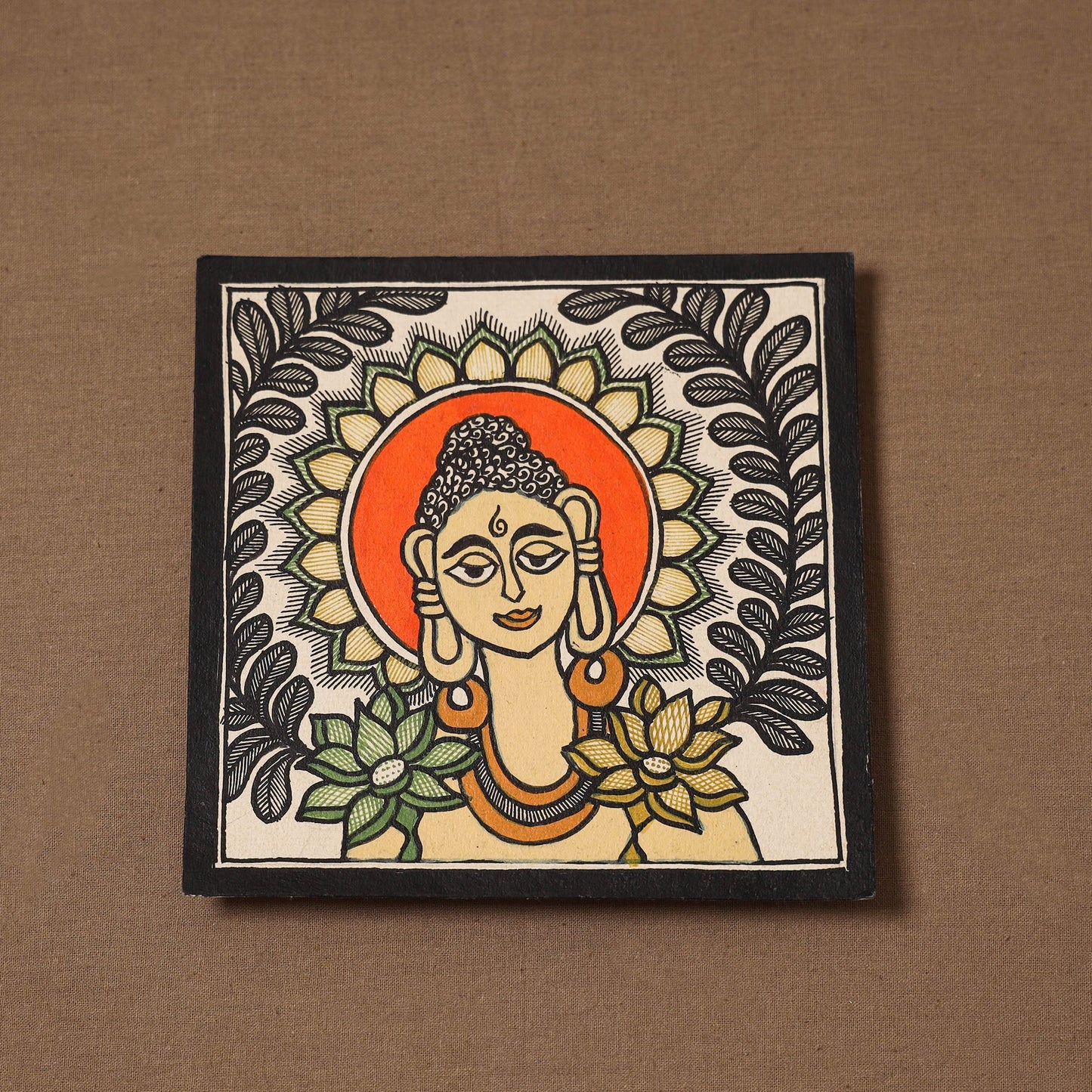 Handpainted madhubani painting by hira devi (6 x 6 in) 142