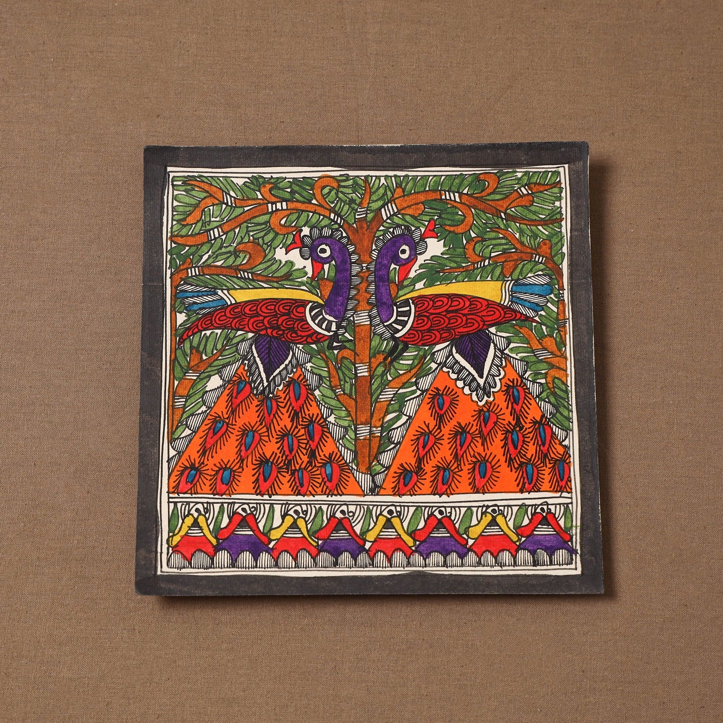 Handpainted madhubani painting by hira devi (7 x 7 in) 159