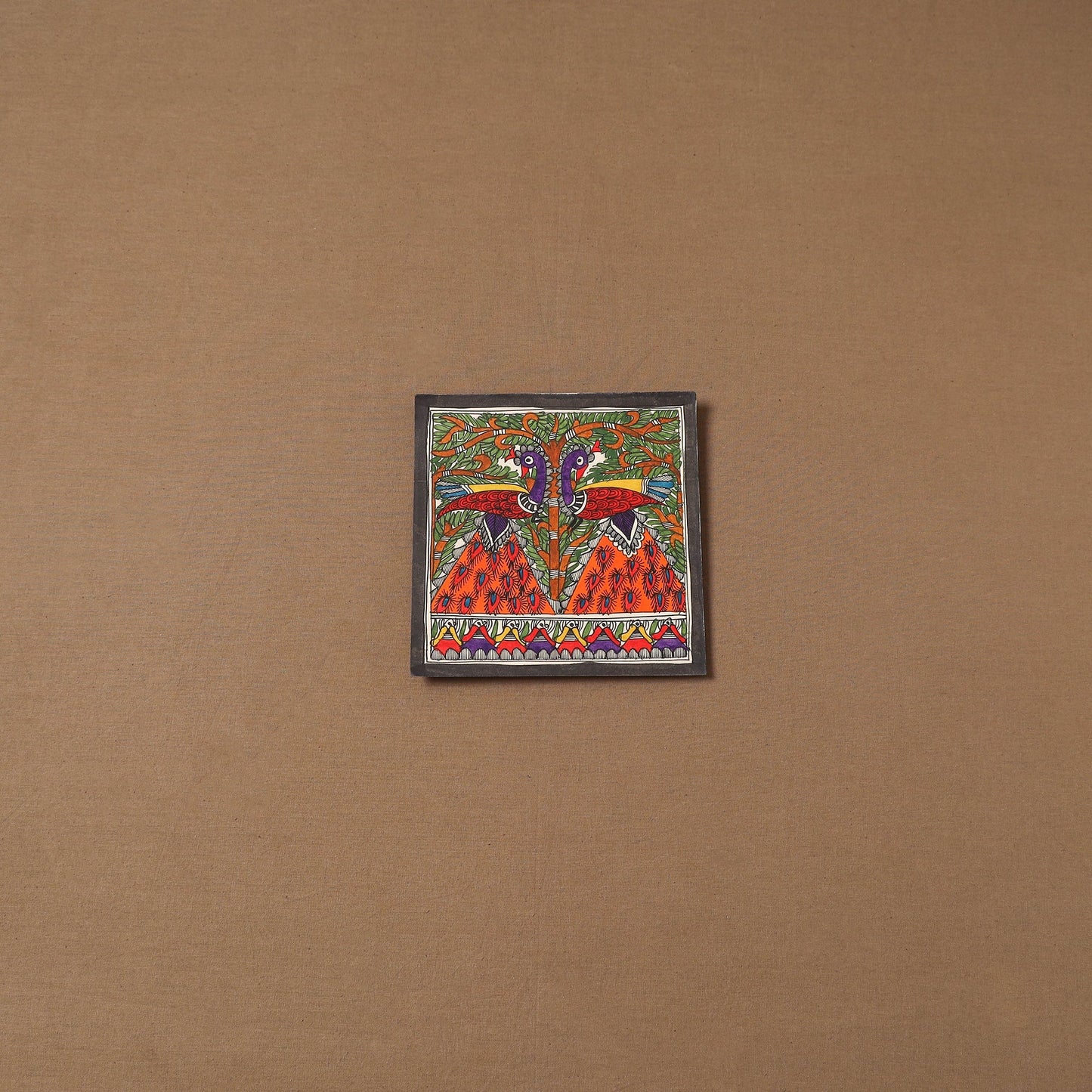 Handpainted madhubani painting by hira devi (7 x 7 in) 159