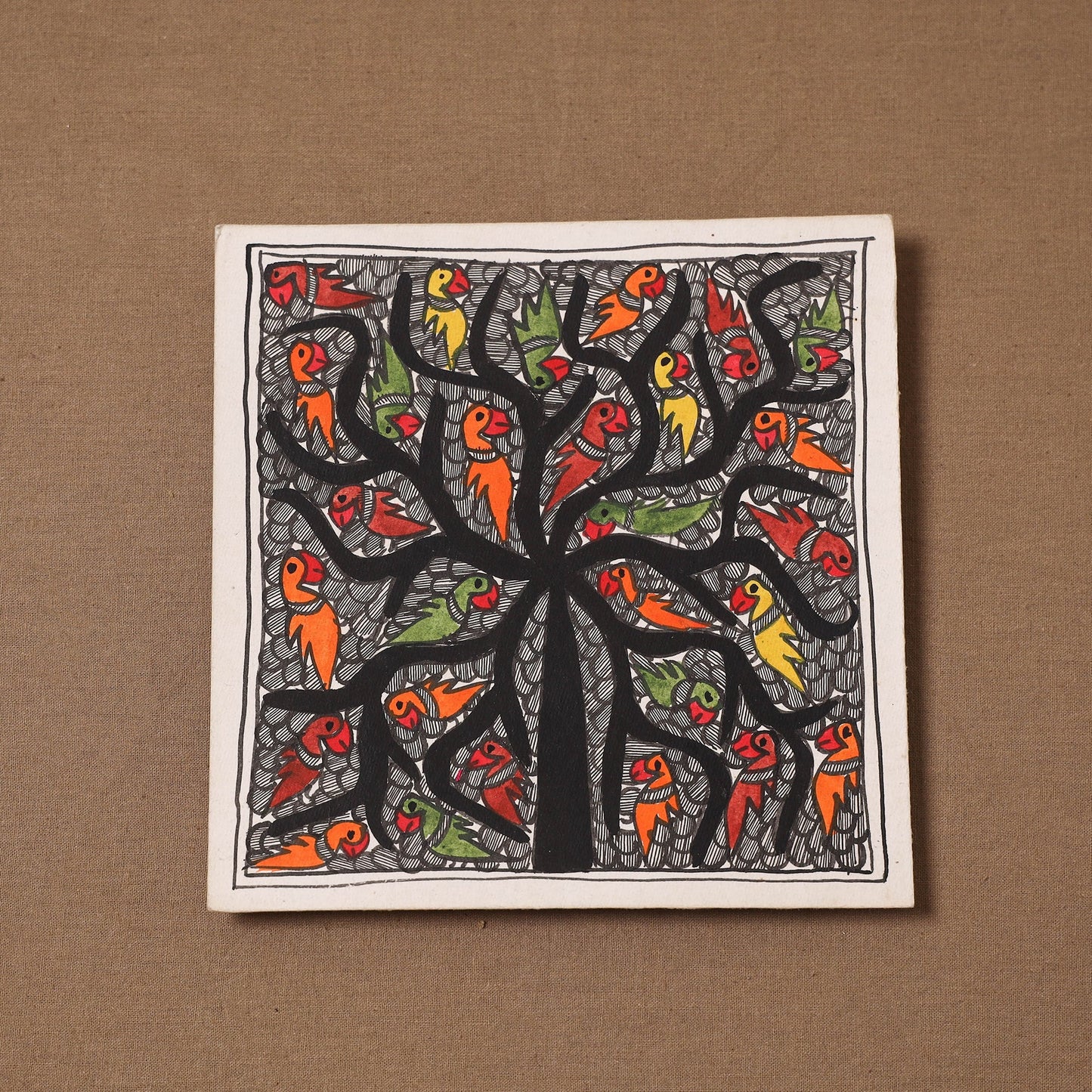 Handpainted madhubani painting by hira devi (7 x 7 in) 160