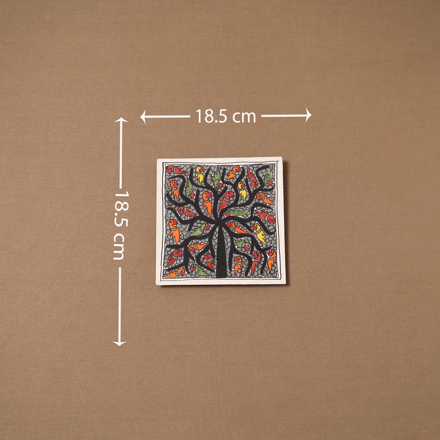 Handpainted madhubani painting by hira devi (7 x 7 in) 160