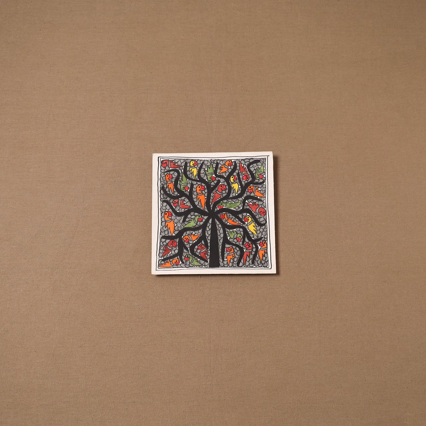 Handpainted madhubani painting by hira devi (7 x 7 in) 160