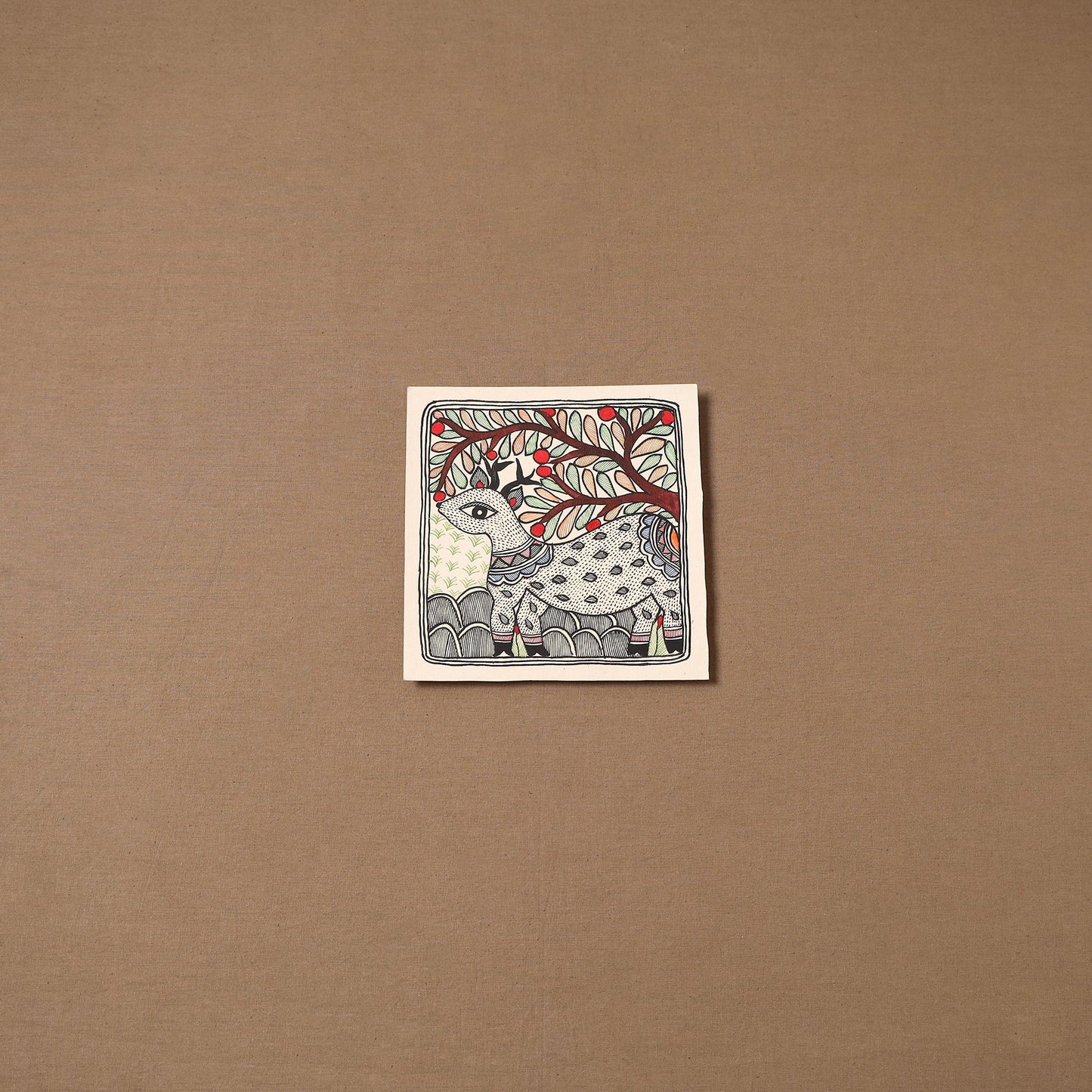 Handpainted madhubani painting by hira devi (7 x 7 in) 161