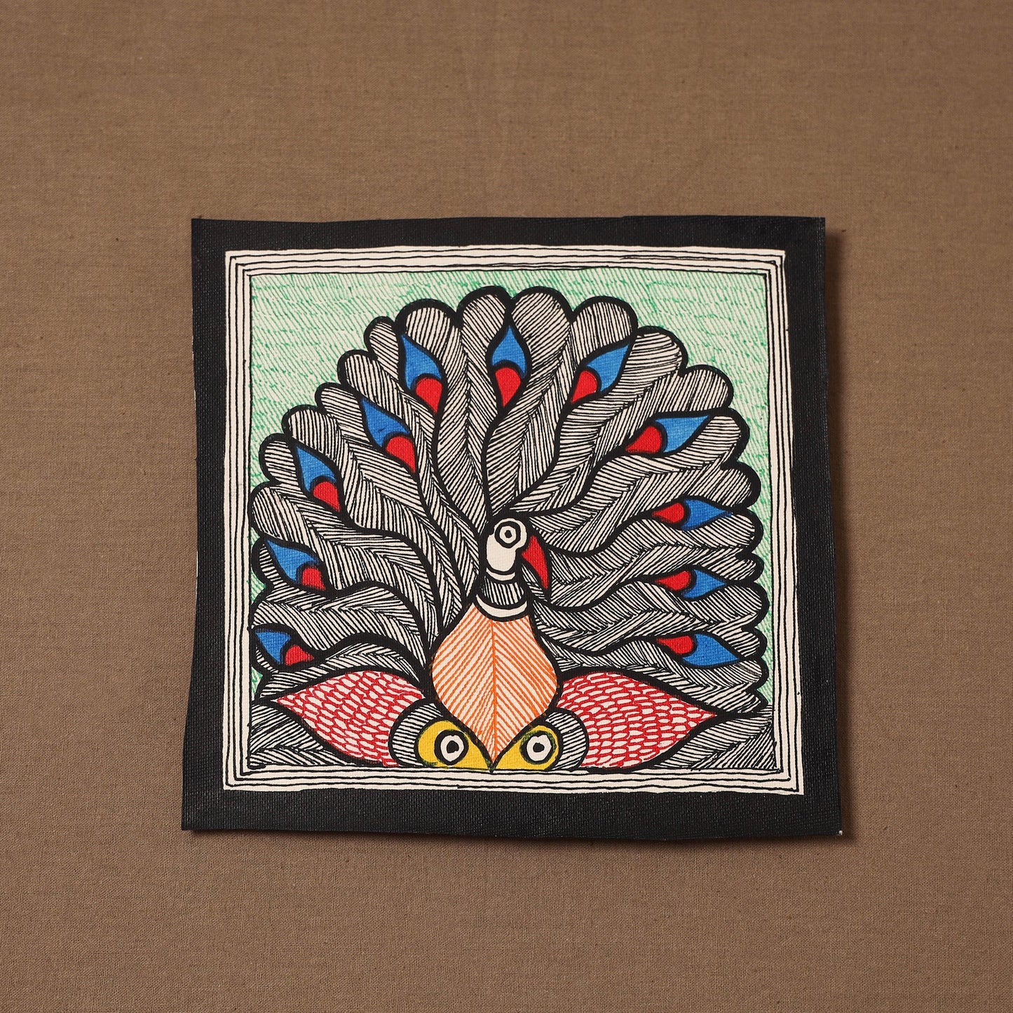 Handpainted madhubani painting by hira devi (7 x 7 in) 163