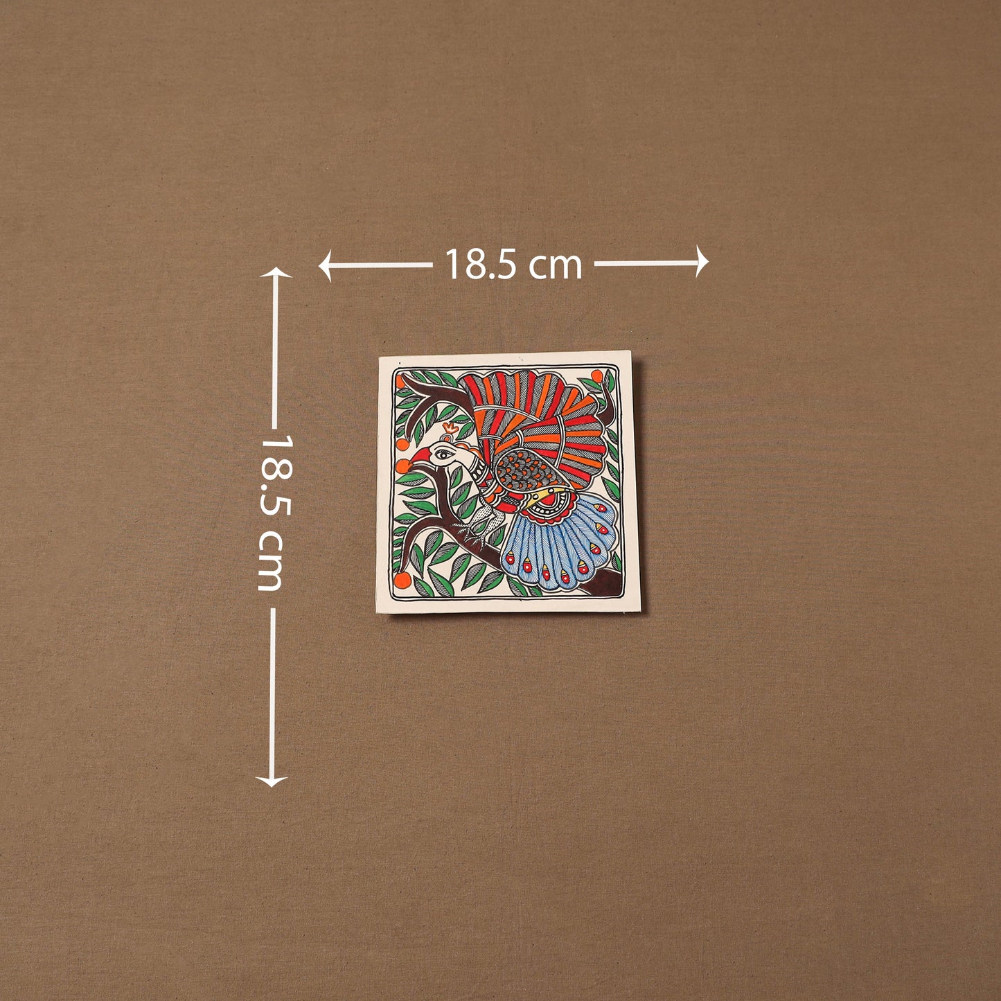 Handpainted madhubani painting by hira devi (7 x 7 in) 167